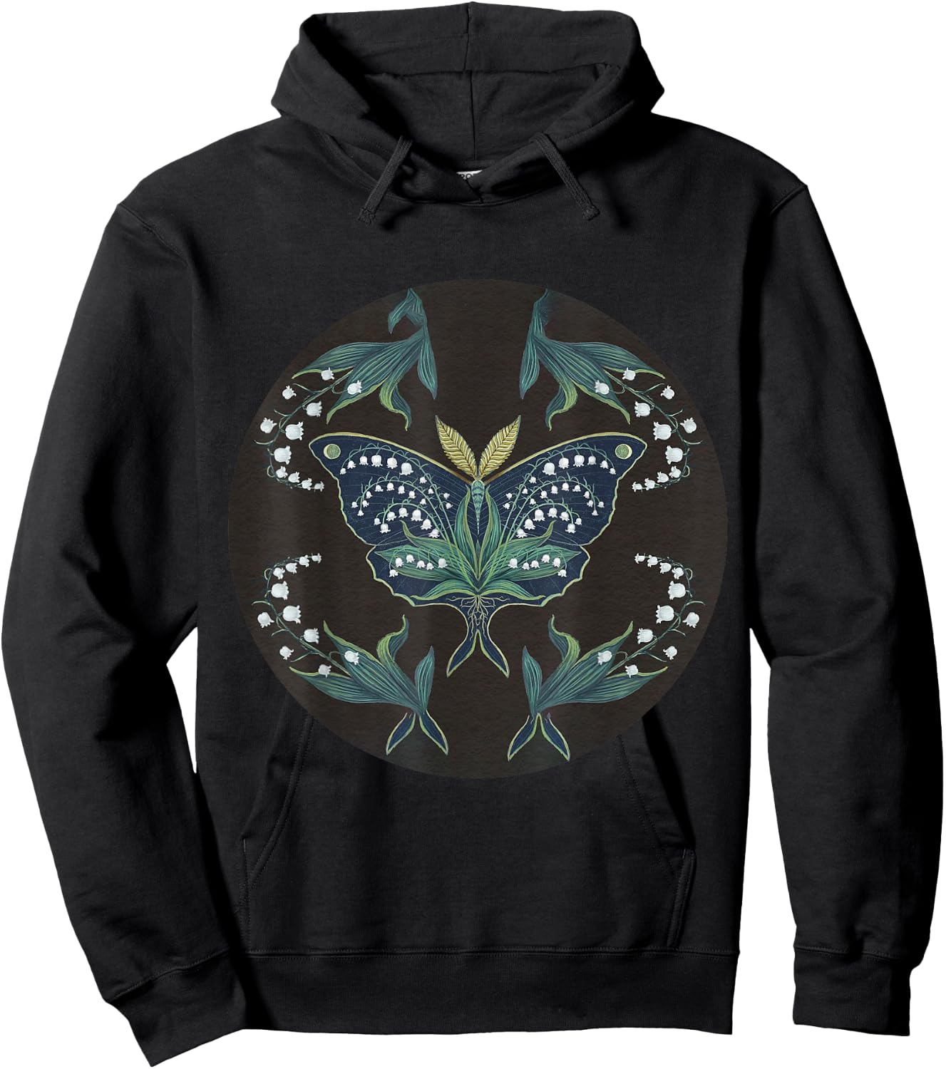 Great Peacock Moth Kawaii Insect Lily Of Valley Garden Hoodie - Hoodie | Black