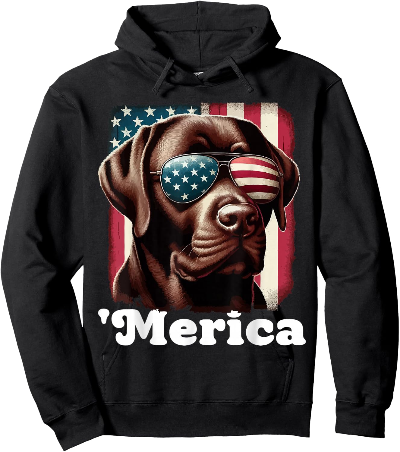 Merica Chocolate Lab Flag USA Patriotic 4th of July Labrador Hoodie - Hoodie | Black