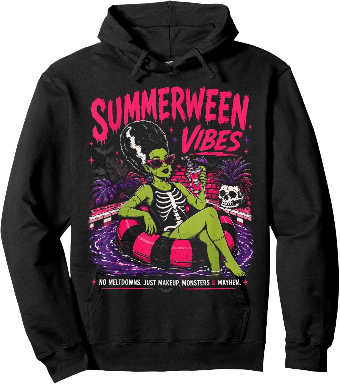 Summerween Vibes Funny Summer Vacation Spooky Summer Ghoul Hoodie - Hoodie | Black