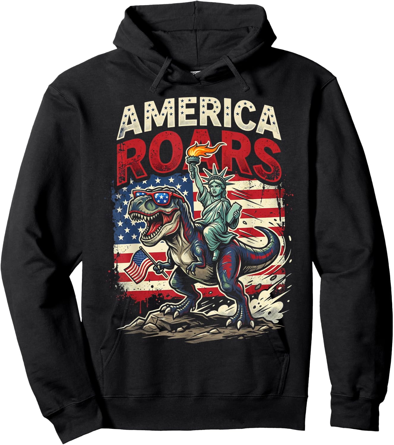 Statue of Liberty American Dinosaur Funny 4th of July Boys Hoodie - Hoodie | Black