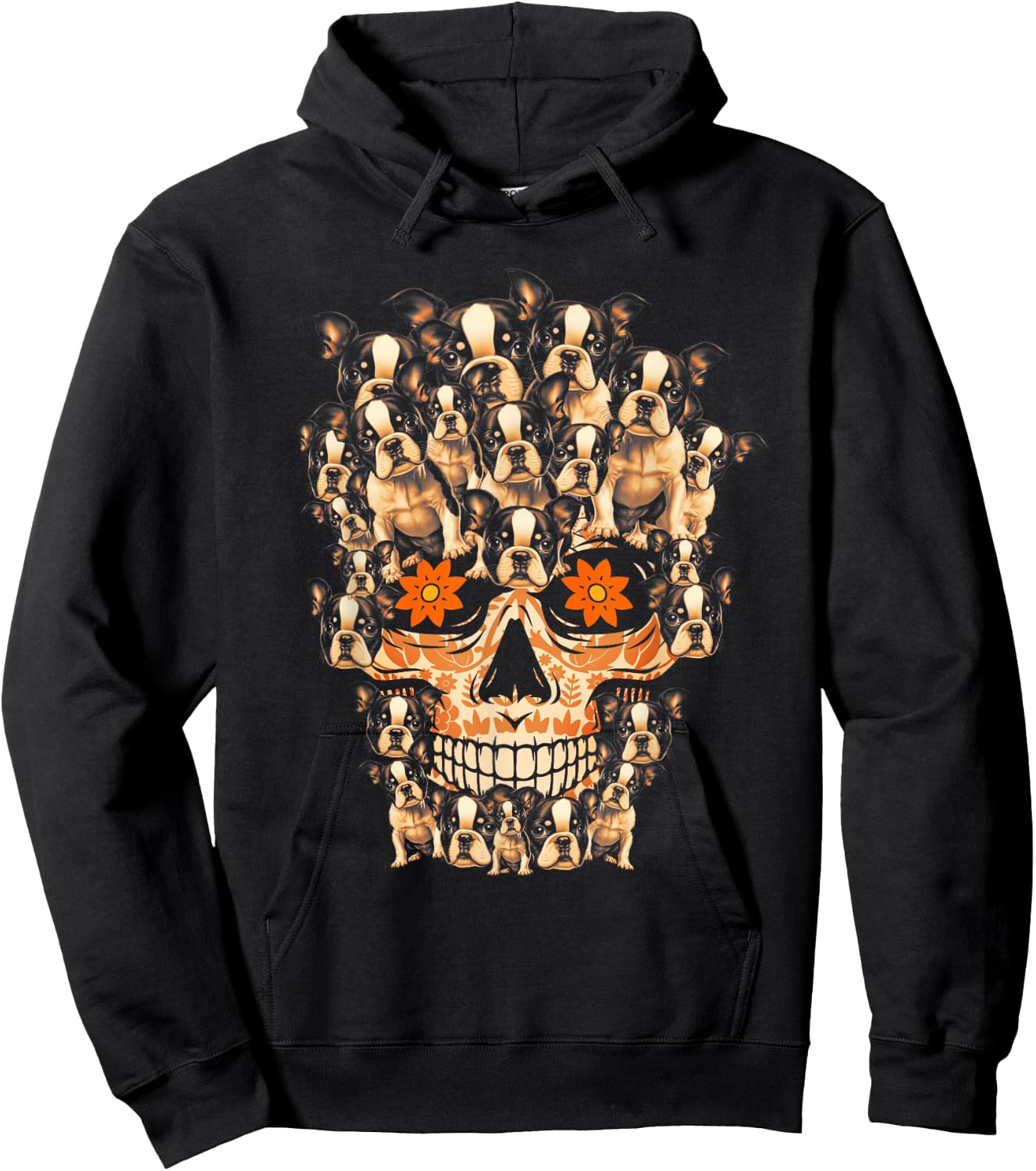 Funny Halloween Costume Skull Boston Terrier Dog Lover Hoodie - Hoodie | Black