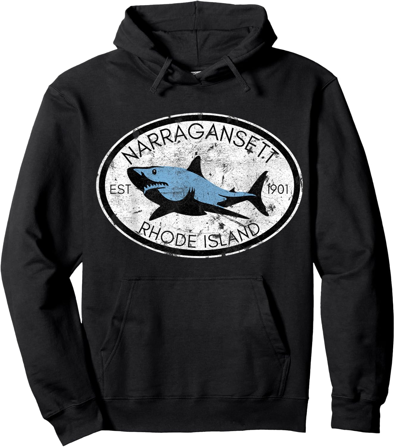 Narragansett Rhode Island Fishing Shark Fish Beach Vintage Hoodie - Hoodie | Black