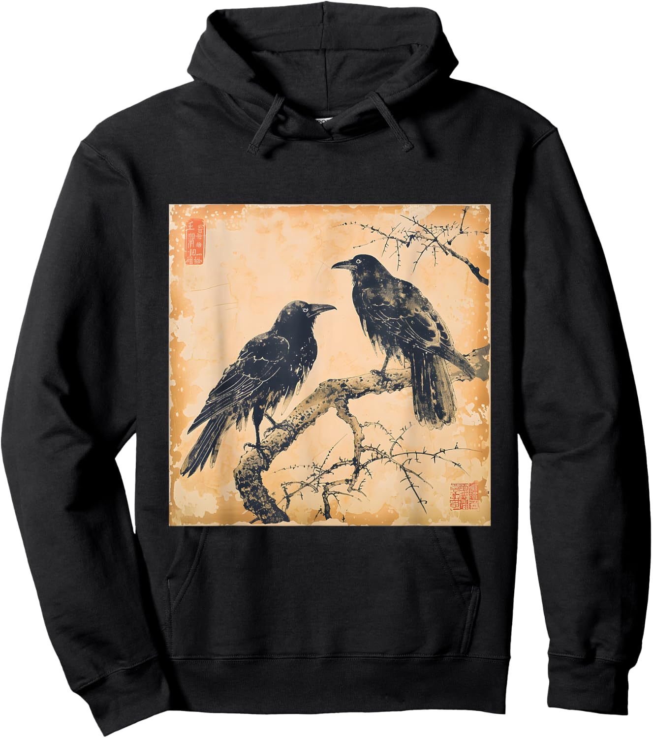 Japanese Vintage Crow Design Classic Hoodie - Hoodie | Black