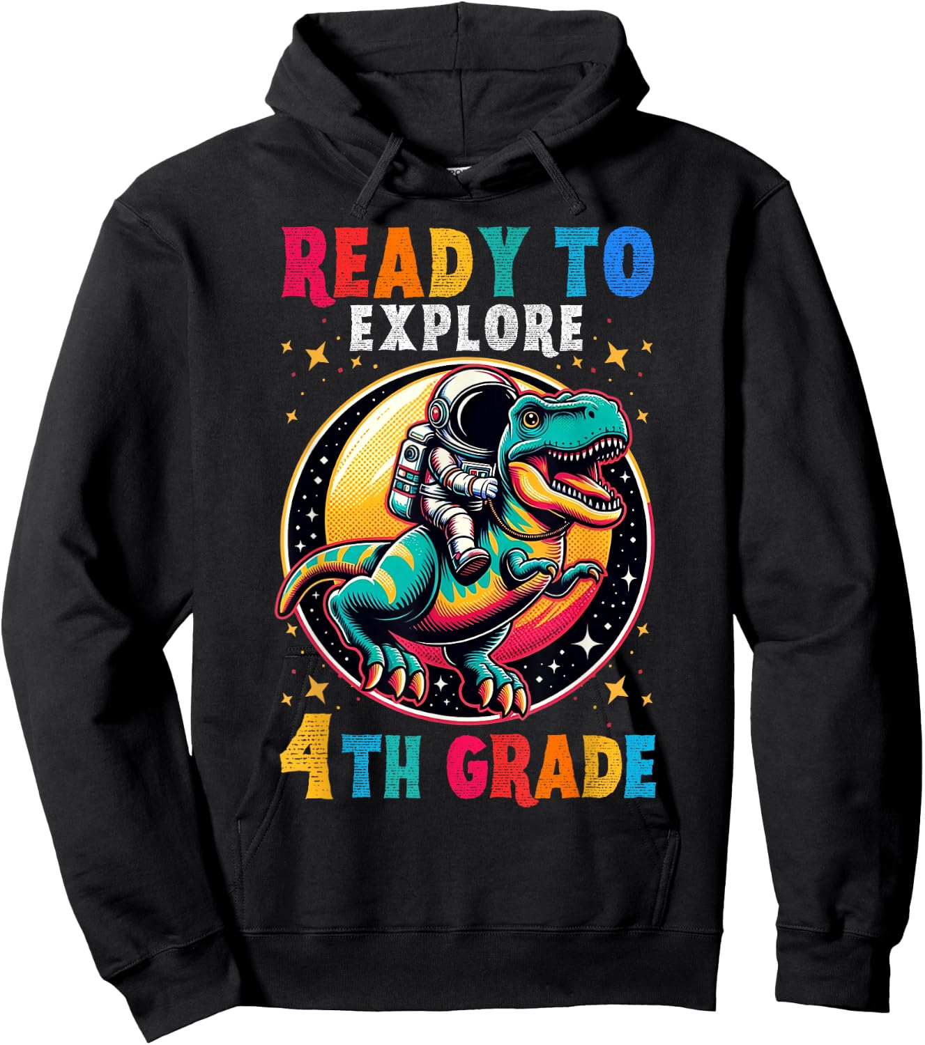 First day back to School 4th grade Astronaut Dinosaur boys Hoodie - Hoodie | Black