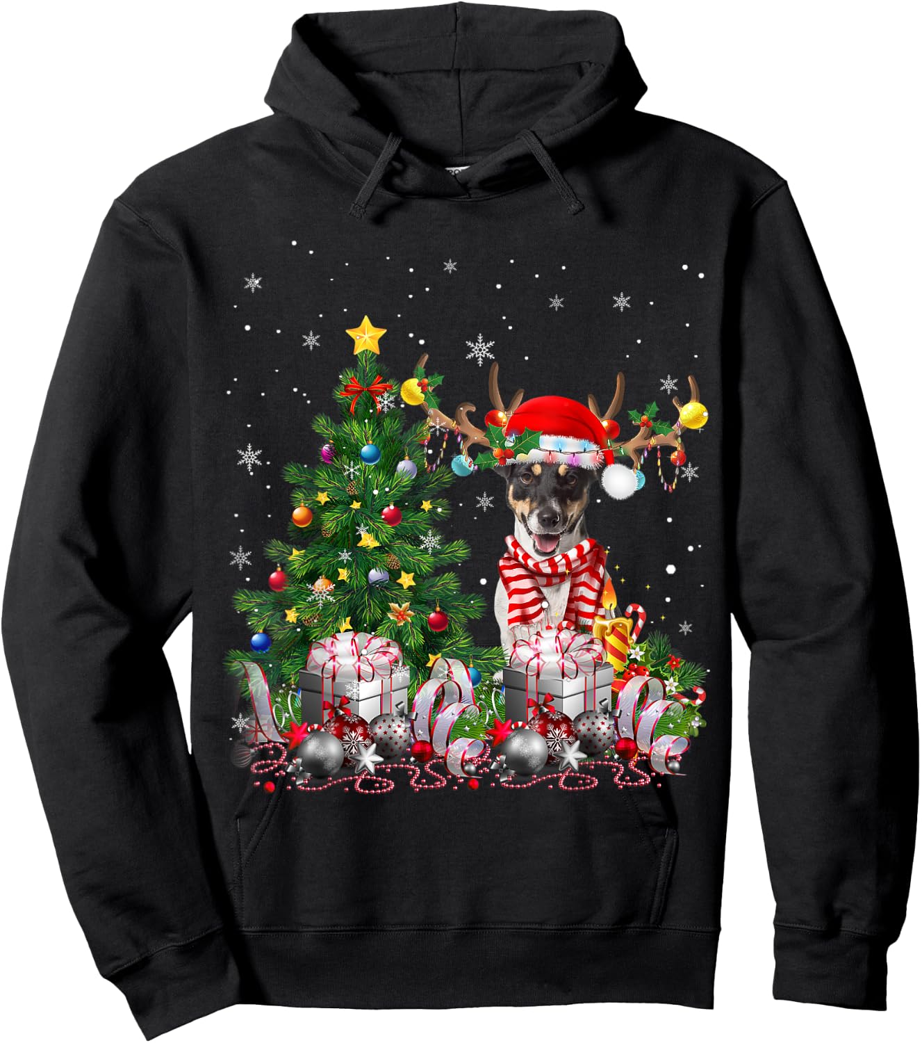 Jack Russell Terrier Christmas Tree Light Santa Pajamas Xmas Hoodie - Hoodie | Black