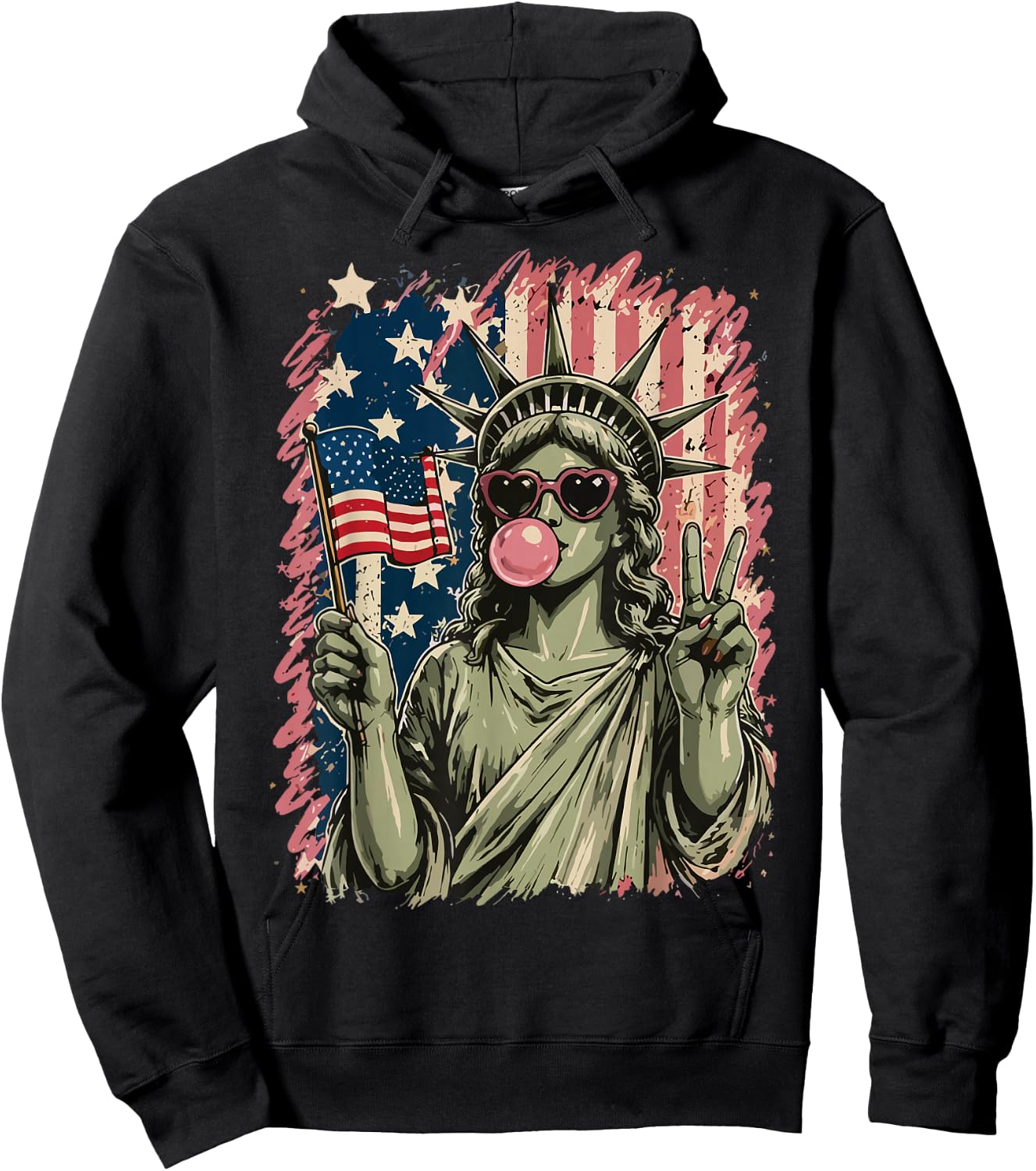 Statue of Liberty Blowing Bubble Gum Patriotic 4th of July Hoodie - Hoodie | Black