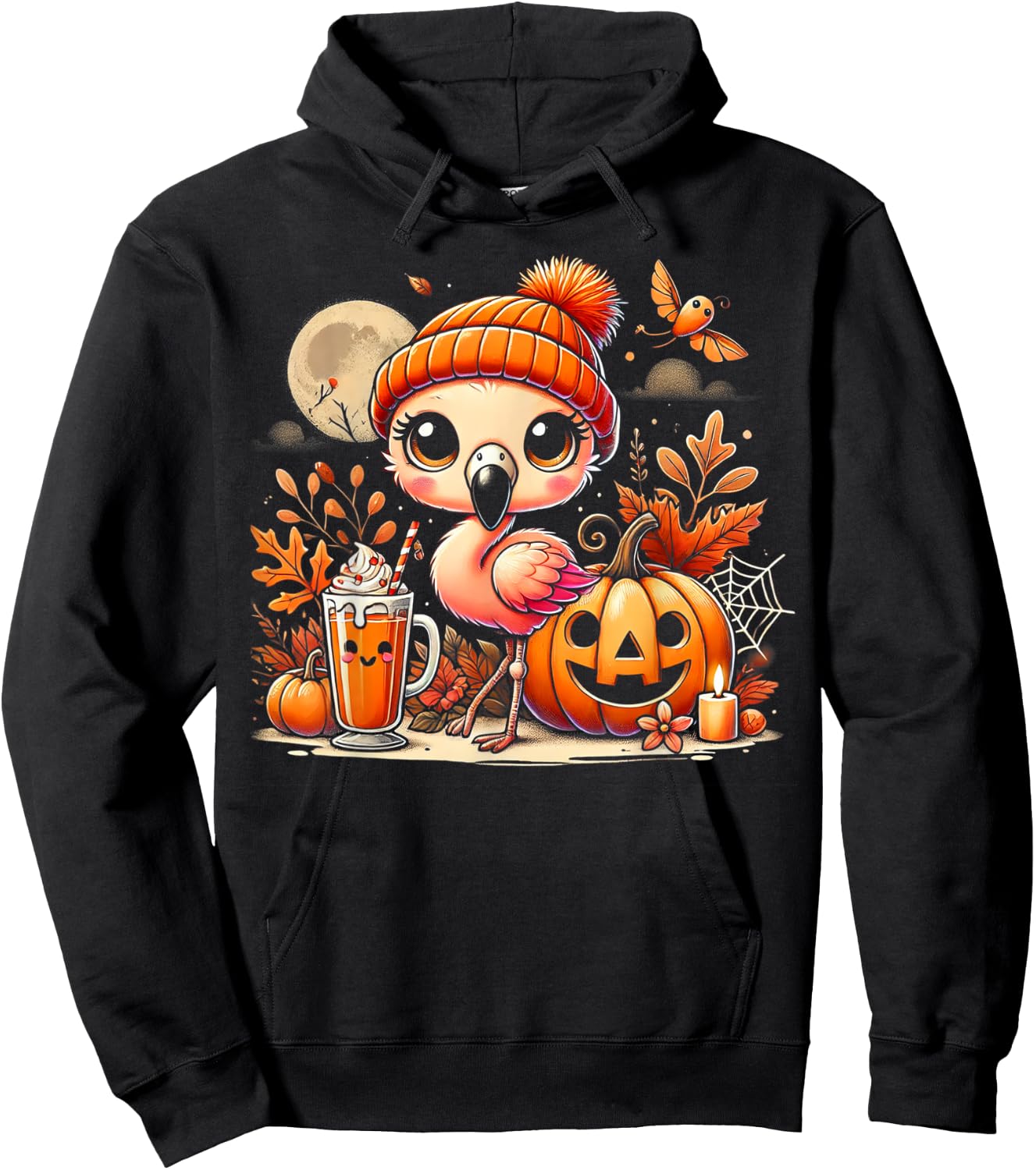 Cute flamingo in Autumn with Pumpkin Drink Hoodie - Hoodie | Black
