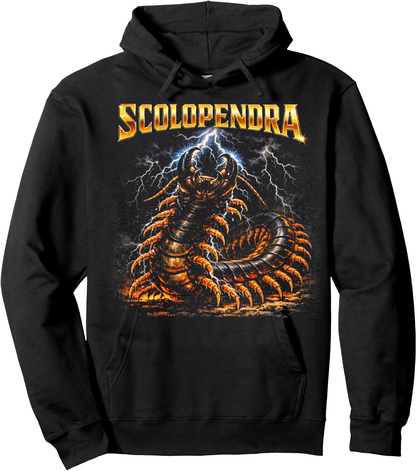 80s Heavy-Metal Giant Centipede Retro Insect Owner Bug Lover Hoodie - Hoodie | Black