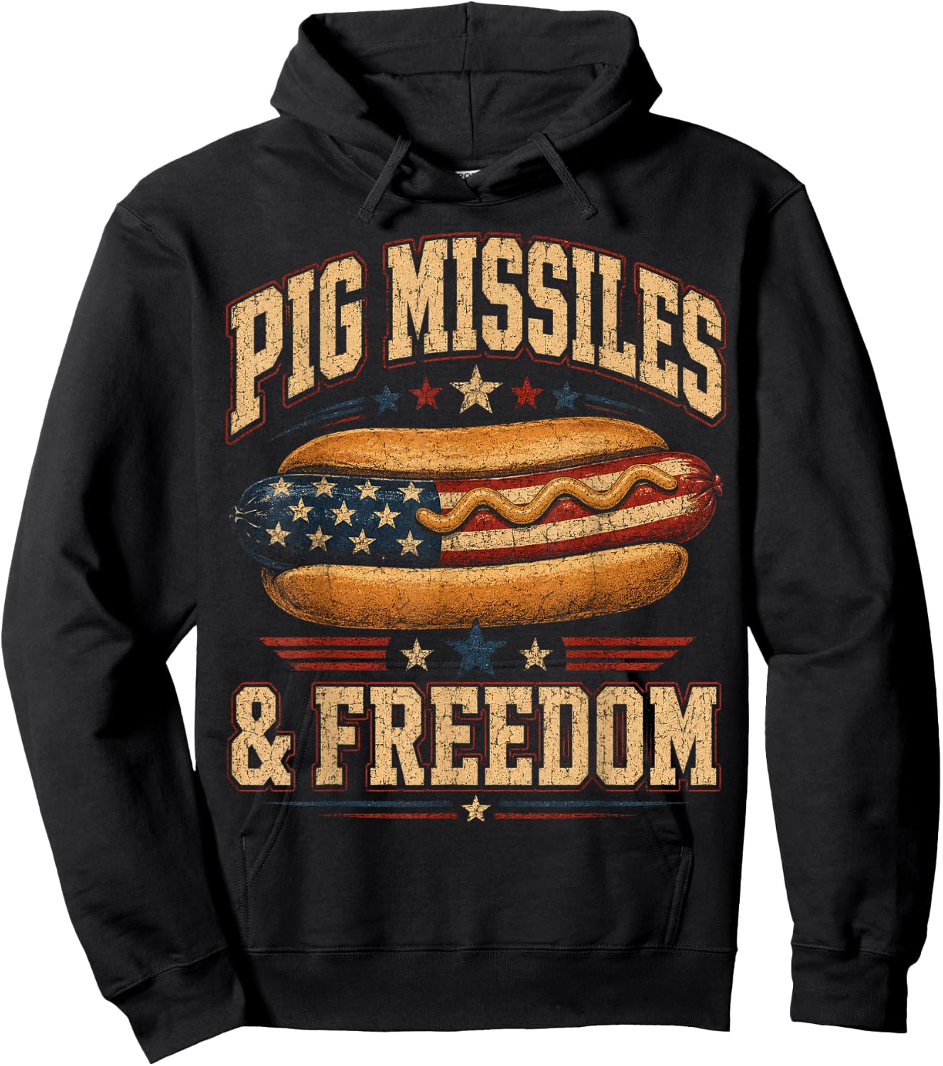 Funny Hotdog Pig Missiles Freedom 4th of July BBQ Patriotic Hoodie - Hoodie | Black