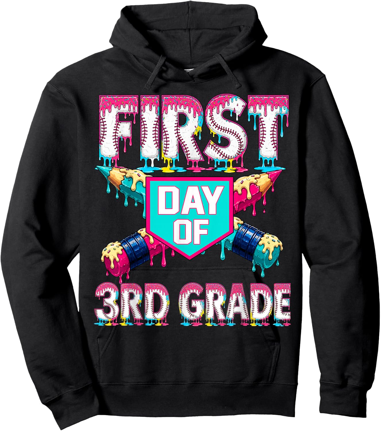 First Day School 3rd Grade Third Drip Baseball Teacher Boy Hoodie - Hoodie | Black
