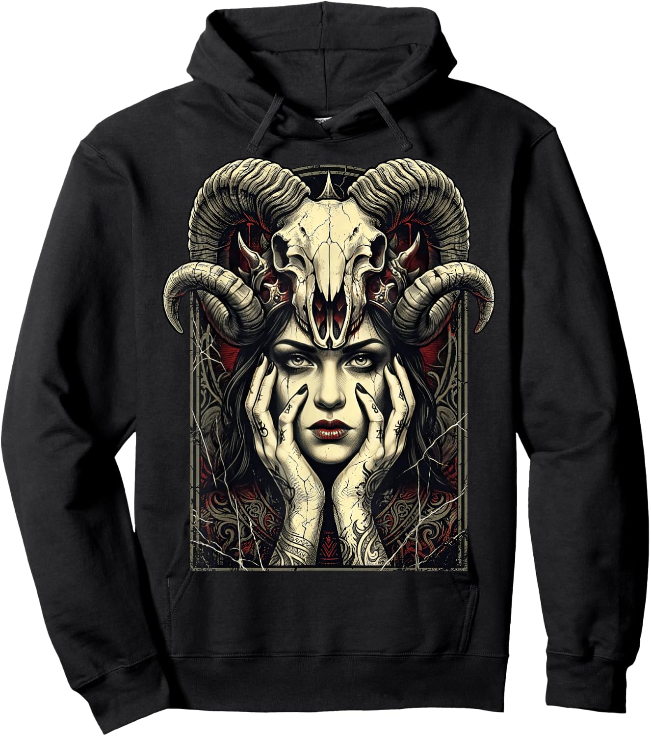 Gothic Horns Occult Witch Fantasy Demon Girl Hoodie - Hoodie | Black