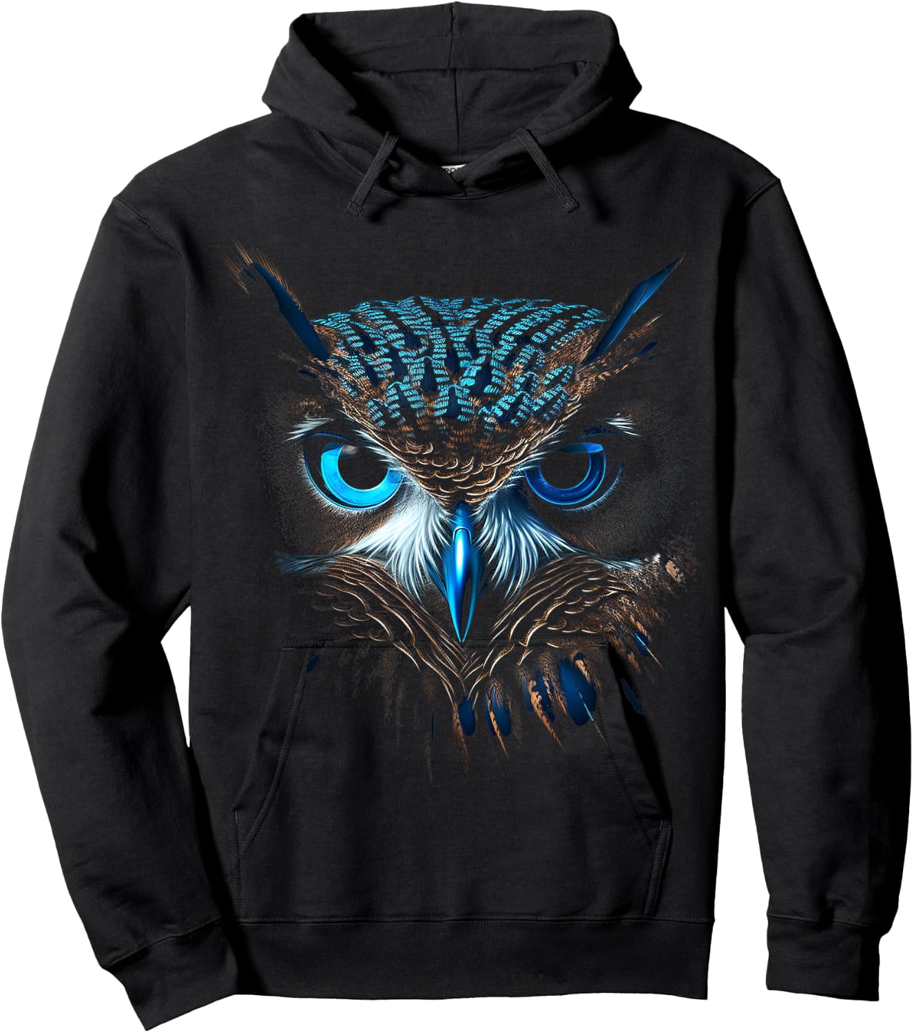 @n!mal Eule blaue Augen Tier Grafik Illustration Eule , , Kurzarm, Klein, Blue Hoodie - Hoodie | Black
