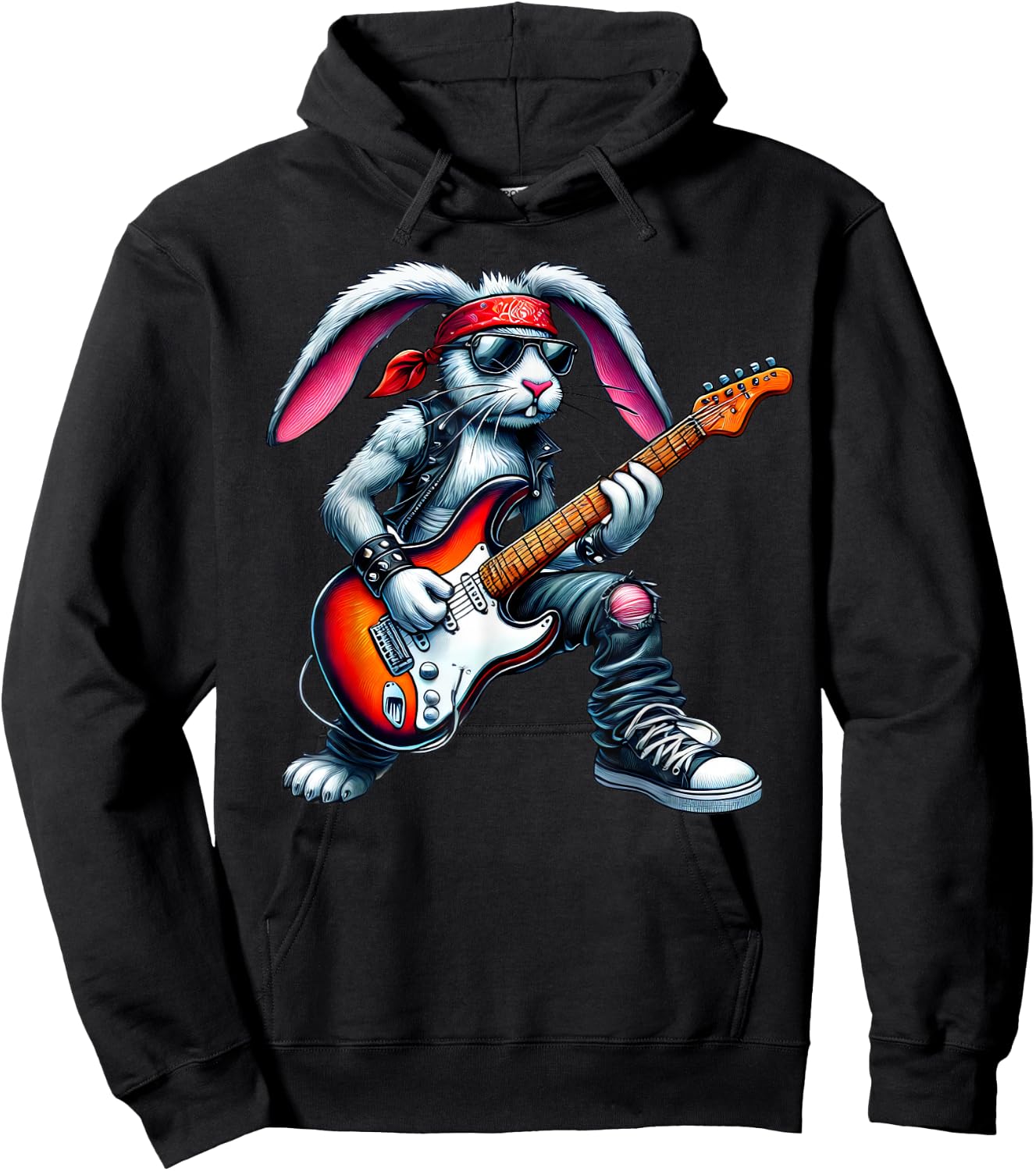 Cute Punk Rabbit, Rock'n Roll Goth, Guitar Kids Rock Star Hoodie - Hoodie | Black