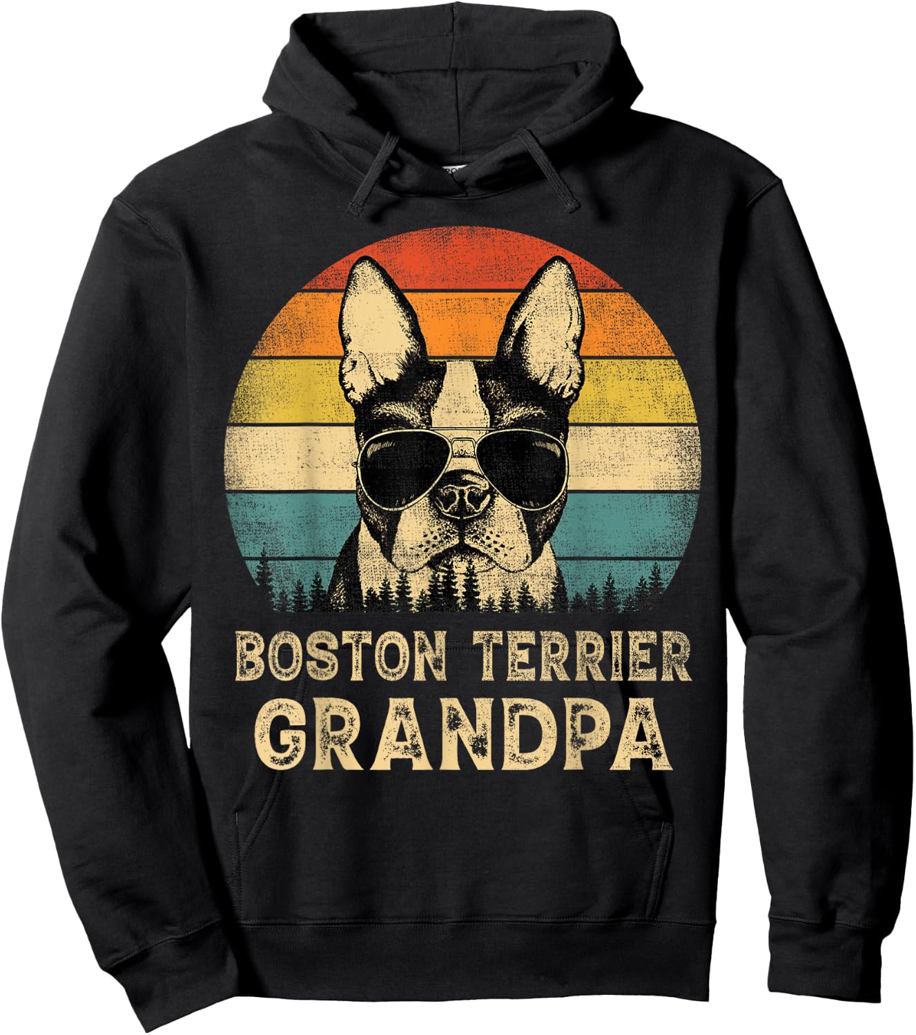 Vintage Boston Terrier Grandpa Dog Lovers Father's Day Hoodie - Hoodie | Black