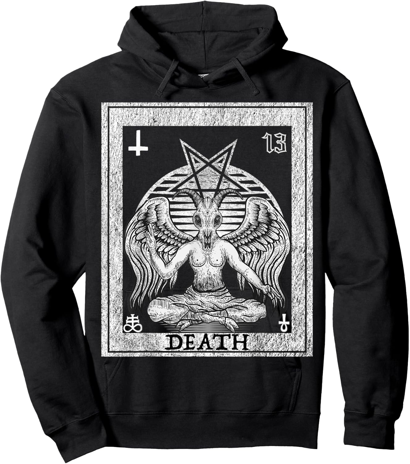 Death Occult Satan Goat Head Tarot Card Unholy Horror Hoodie - Hoodie | Black