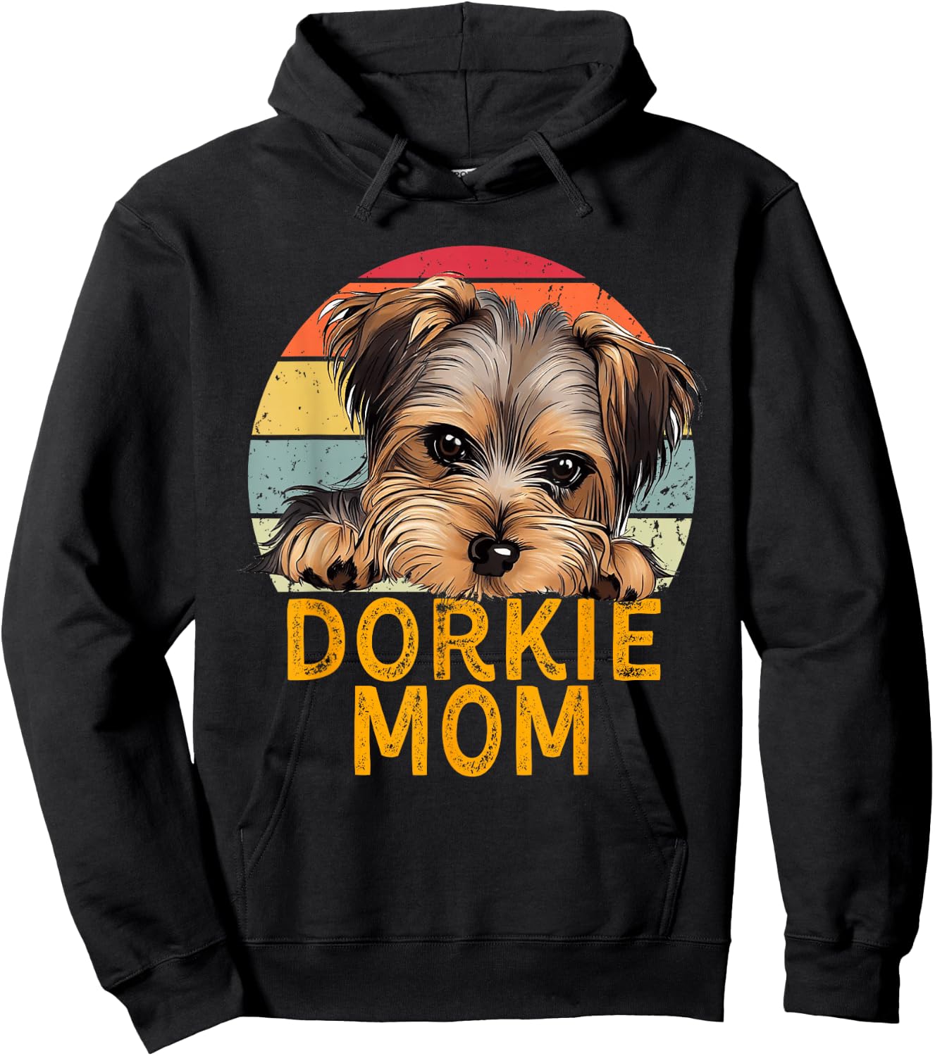 Dorkie Mom Retro Vintage Sunset Puppy Pet Dog Lover Hoodie - Hoodie | Black