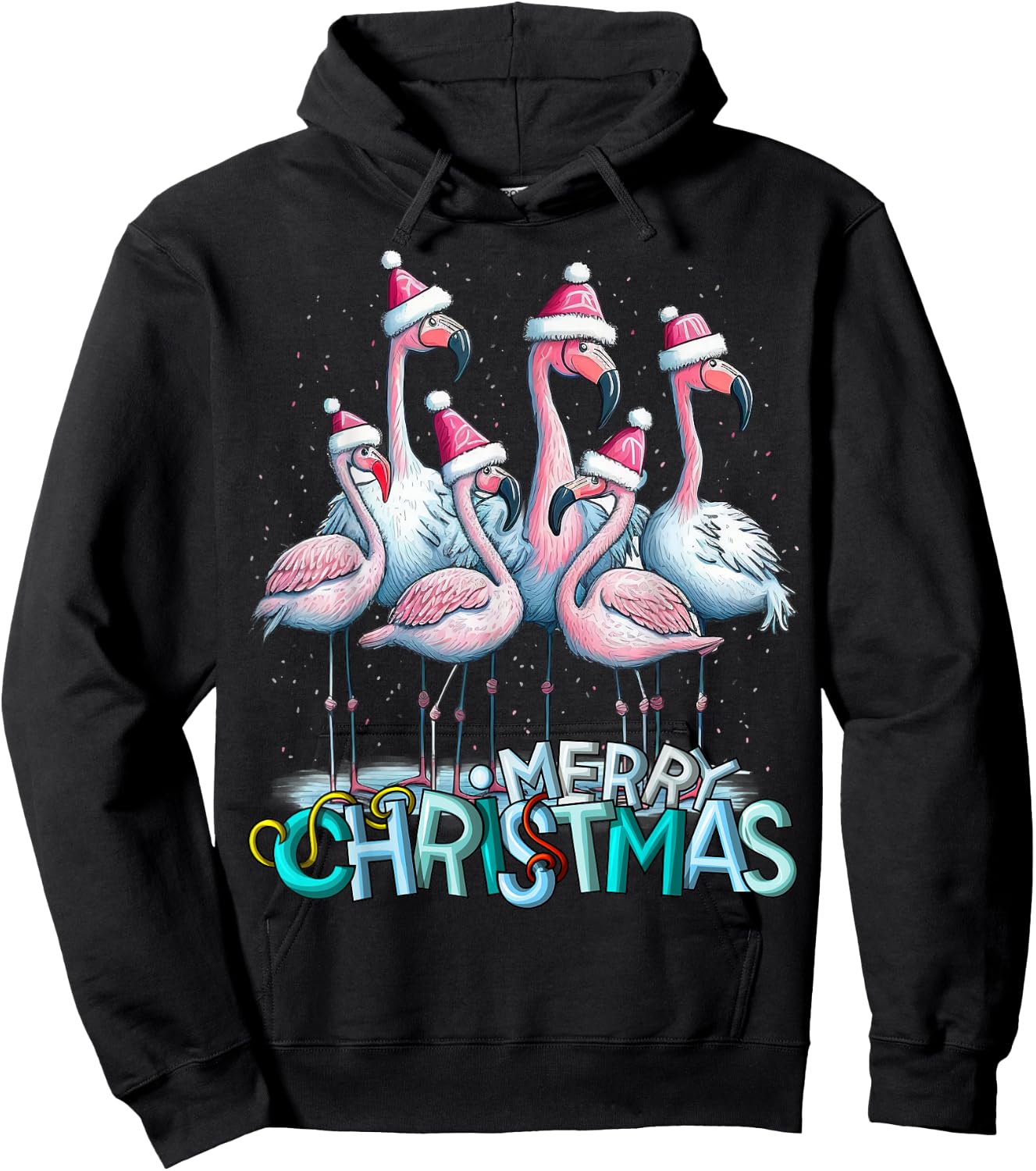 Merry Christmas Flamingo Squad Tropical Style Hoodie - Hoodie | Black
