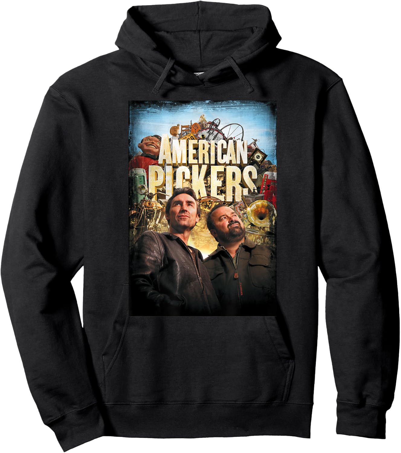 HISTORY American Pickers Distressed Adult Black Modern Letter Print Short Sleeve Hoodie - Hoodie | Black