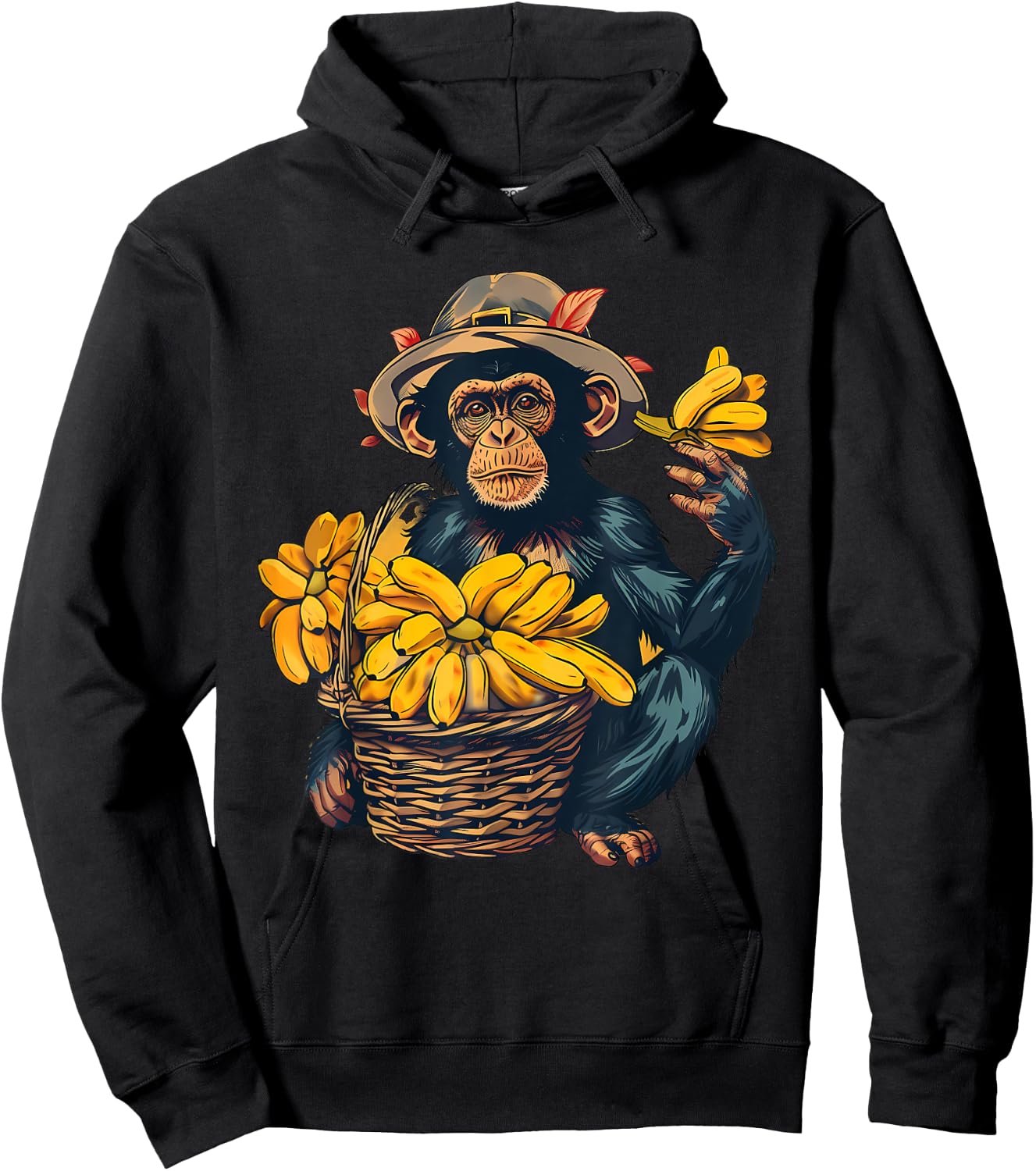 Banana Monkey Farmer Drawing Artwork Banana Fruit Hoodie - Hoodie | Black