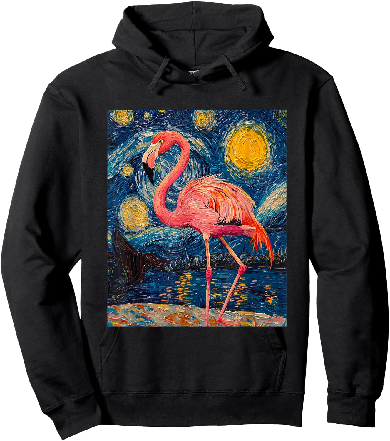 Cute Flamingo - Van Gogh Style - Starry Night Hoodie - Hoodie | Black
