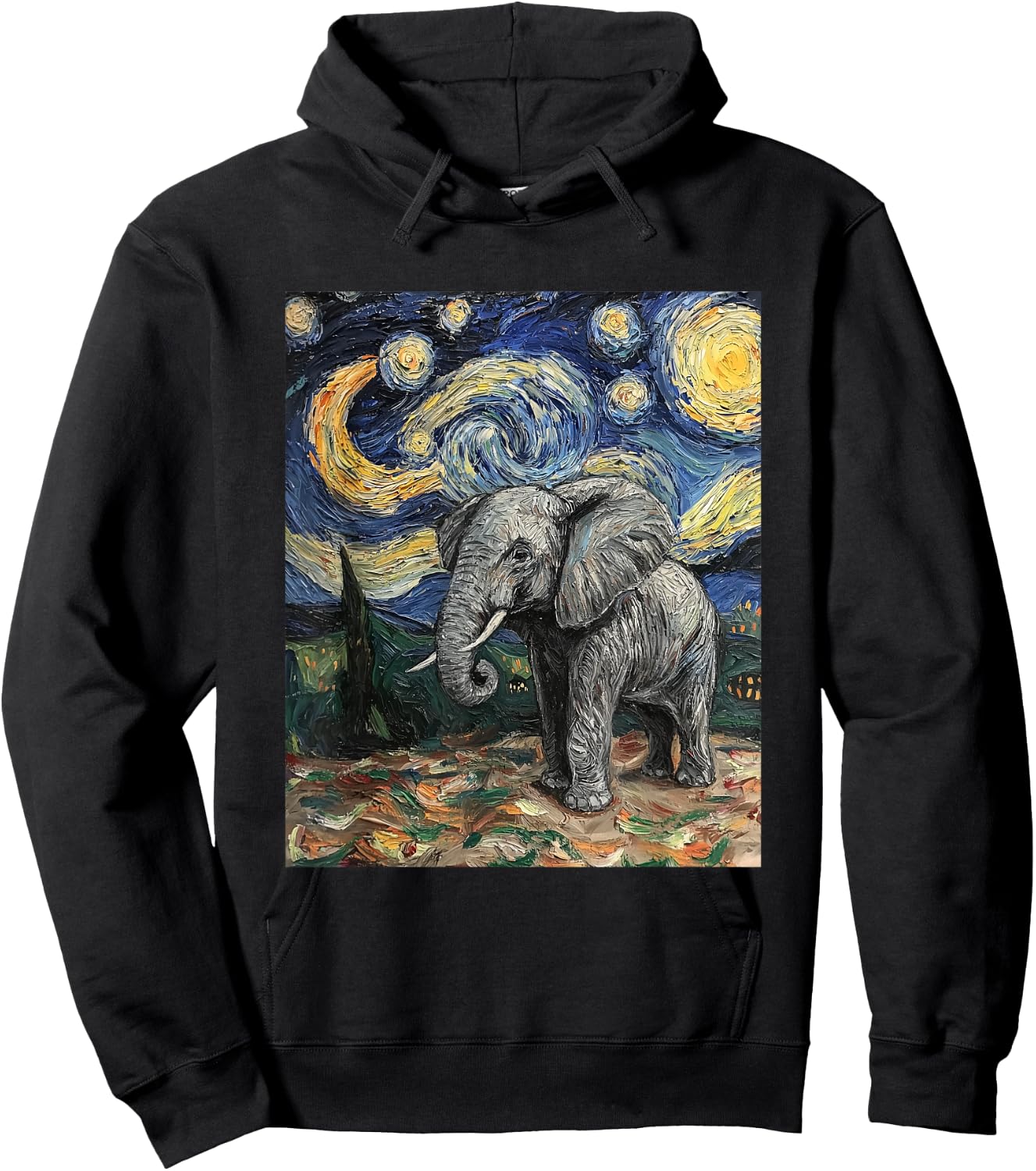 Cute Elephant Africa - Van Gogh Style - Starry Night Hoodie - Hoodie | Black