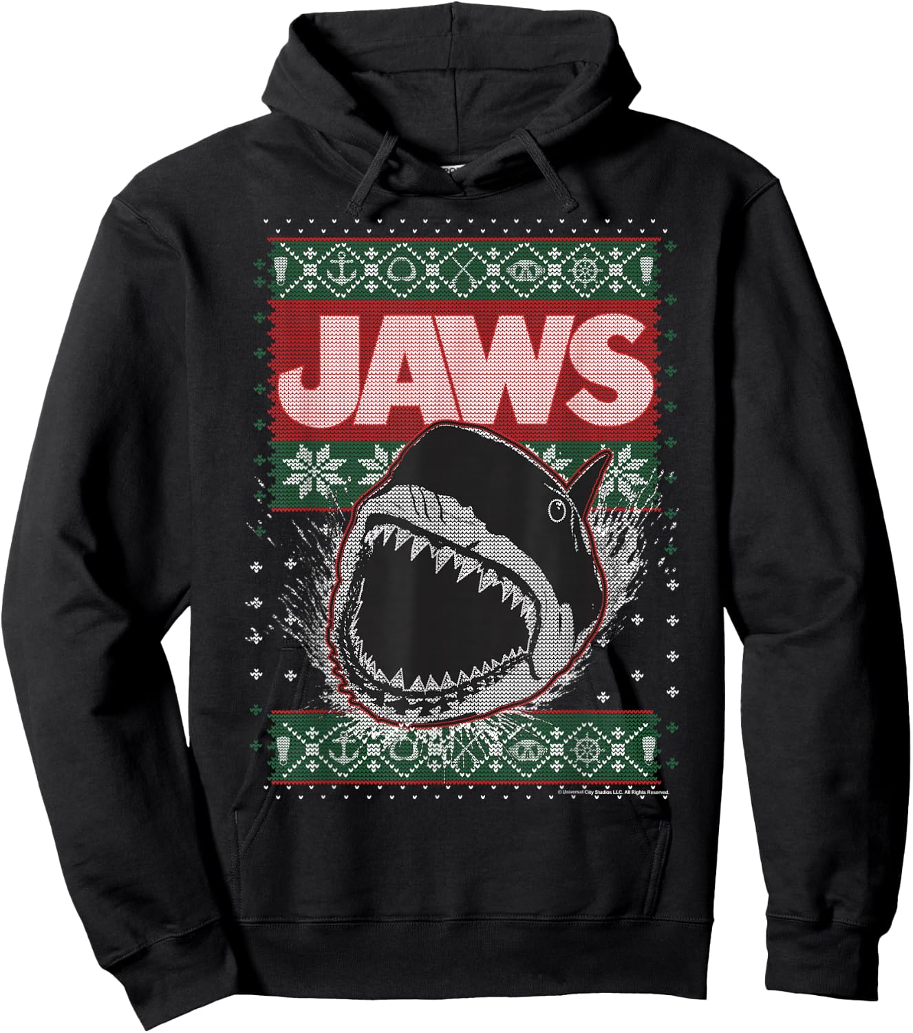 Jaws Christmas Ugly Sweater Hoodie - Hoodie | Black