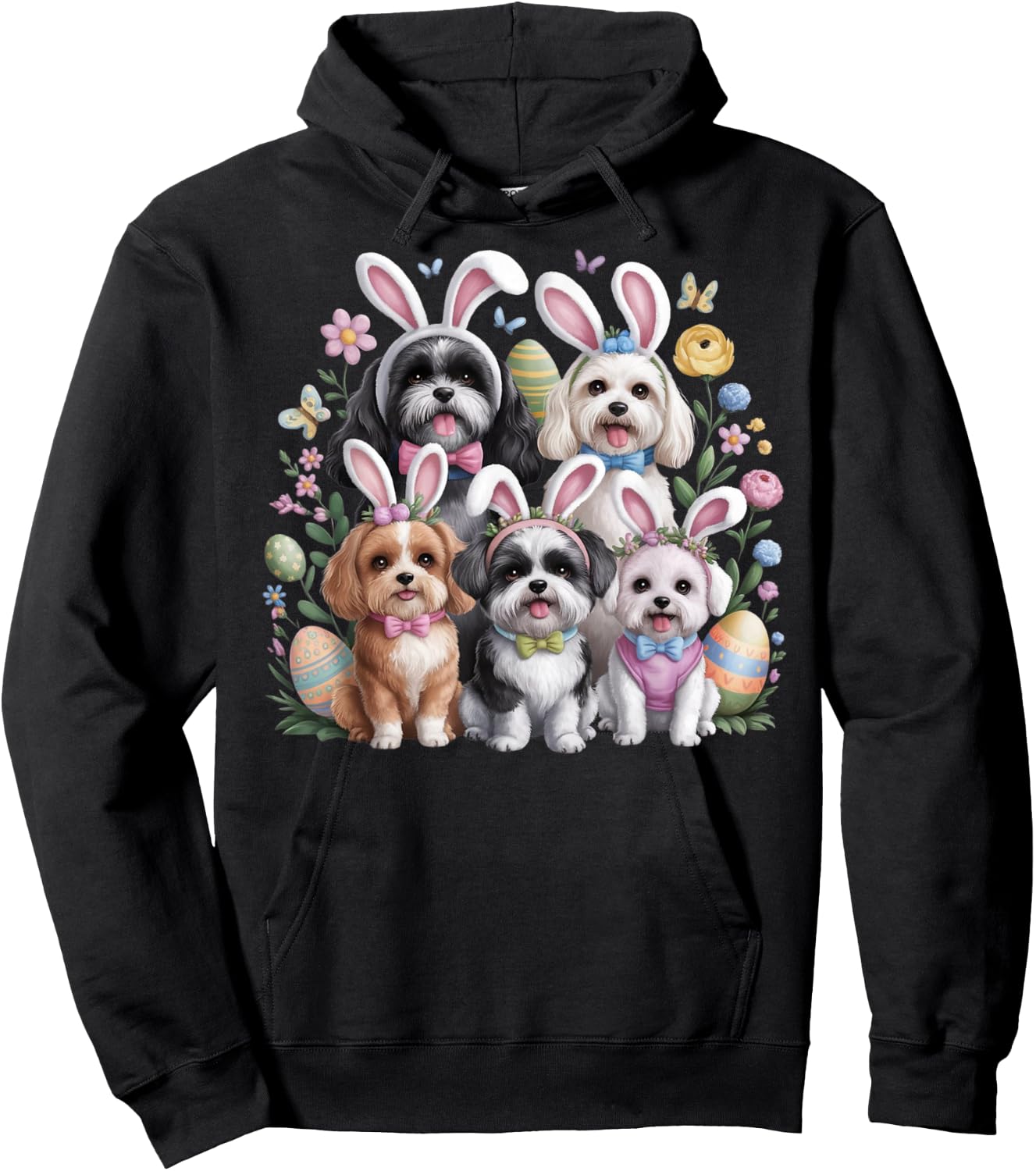 Easter Dogs with Bunny, Ears Easter Cute Funny Dogs Lover Hoodie - Hoodie | Black