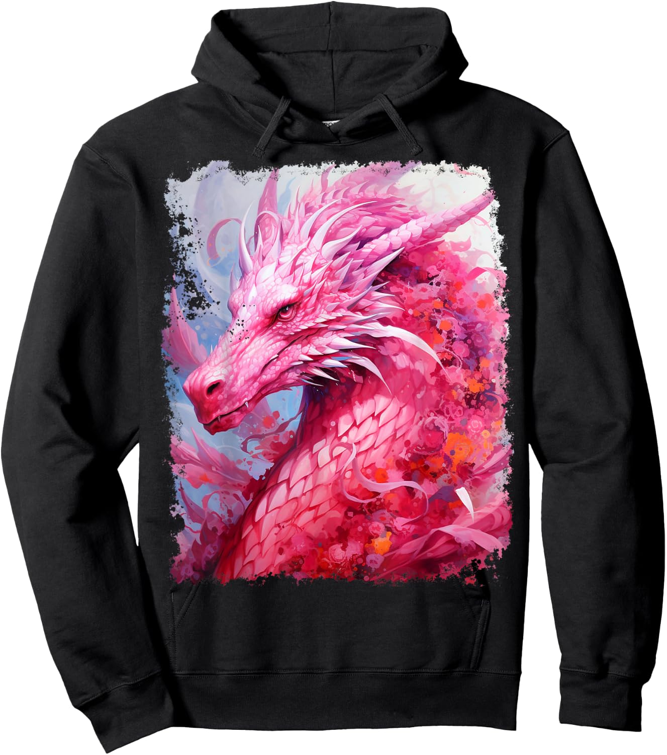 Pop Art Colorful Dragon Pink Hoodie - Hoodie | Black