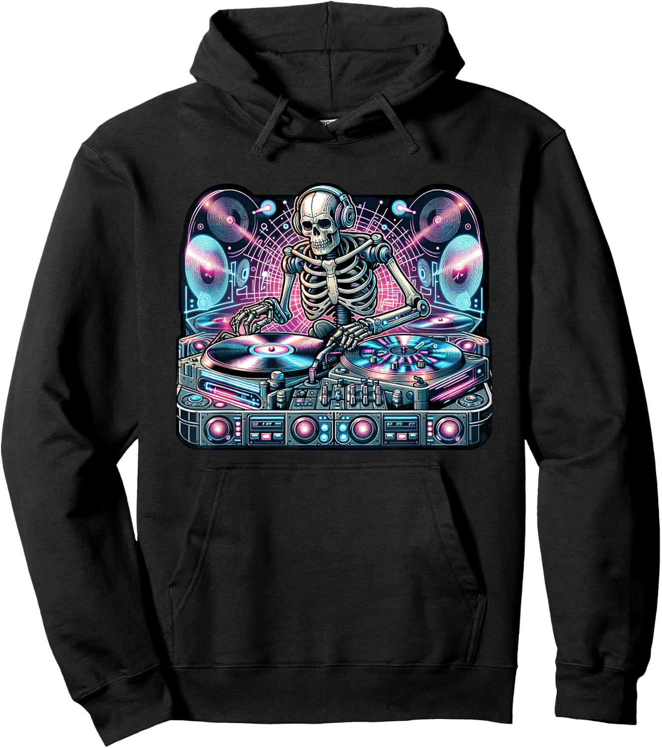 Cyberpunk Music DJ Robotic Skeleton Streetwear Spin Master Hoodie - Hoodie | Black