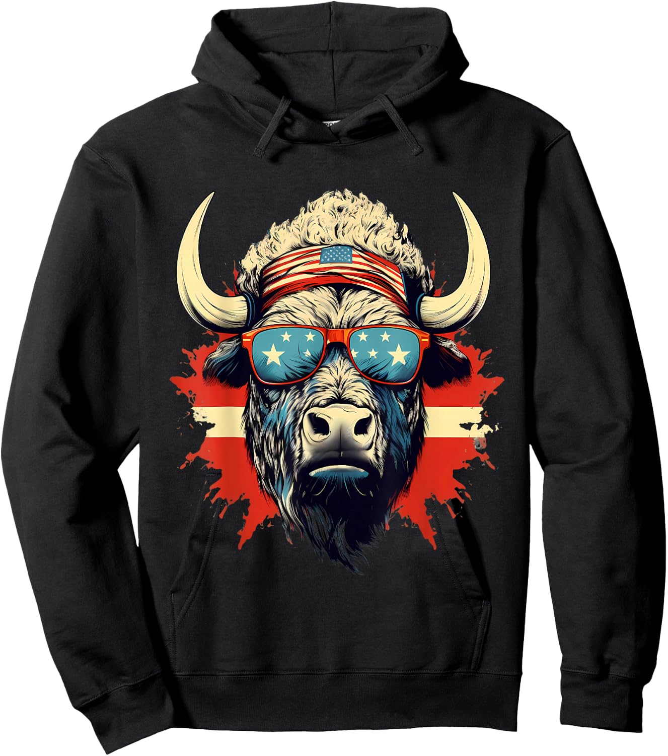 Buffalo America USA Sunglasses Animal Art Bison Splash Hoodie - Hoodie | Black