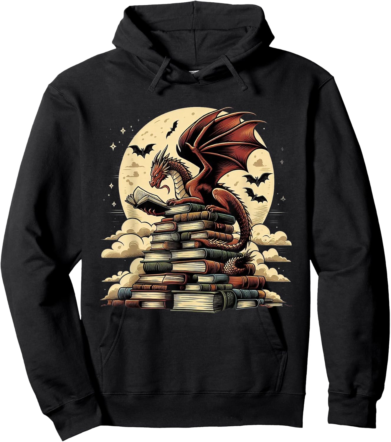 Dragon Reading a Book Dragons and Books Lover Bookworm Hoodie - Hoodie | Black