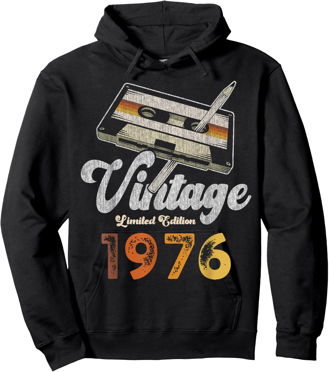 Vintage 1976 Cassette Pencil 49th Birthday Hoodie - Hoodie | Black