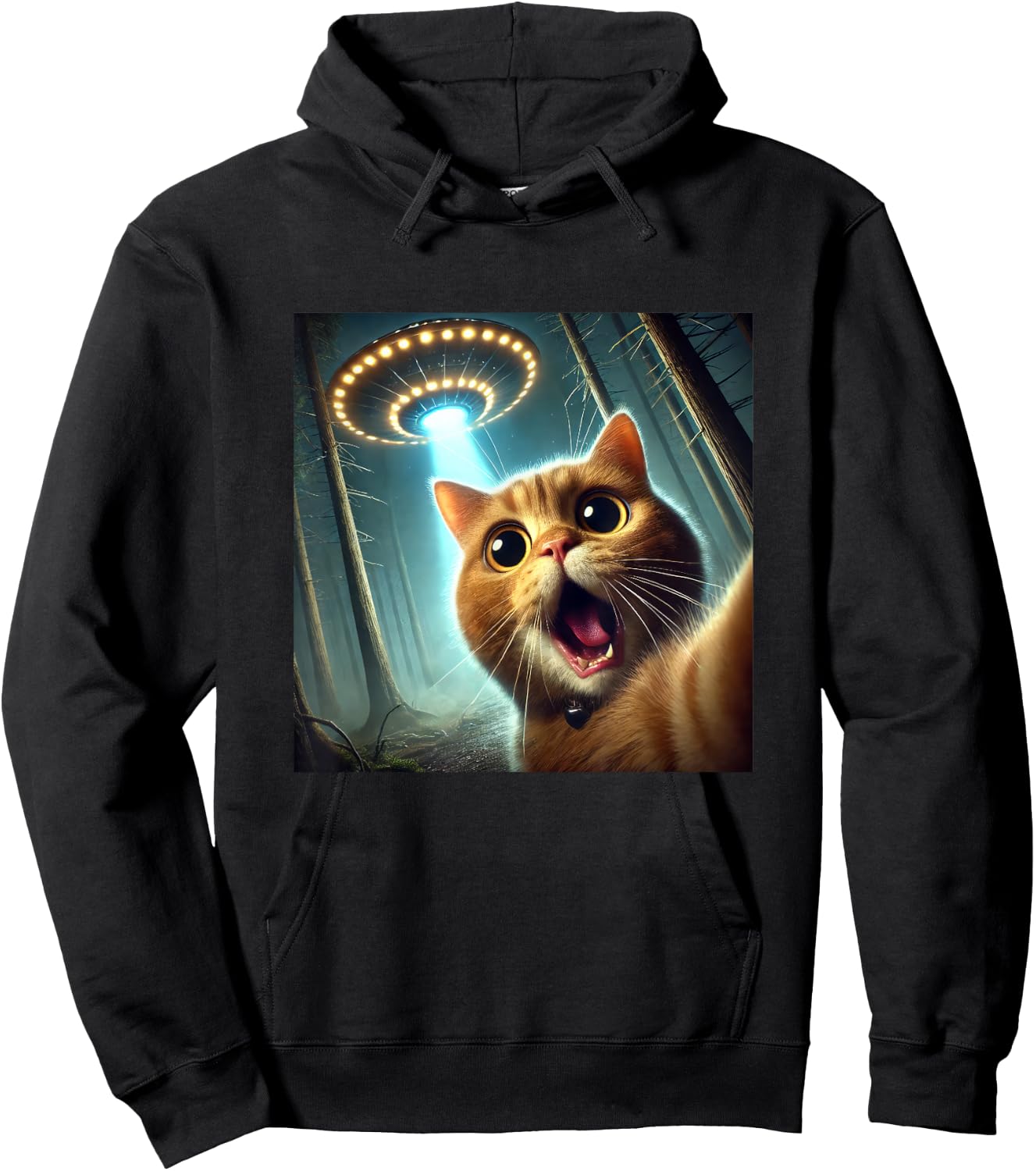 Cat Selfie With UFO Funny Alien UFO Hoodie - Hoodie | Black