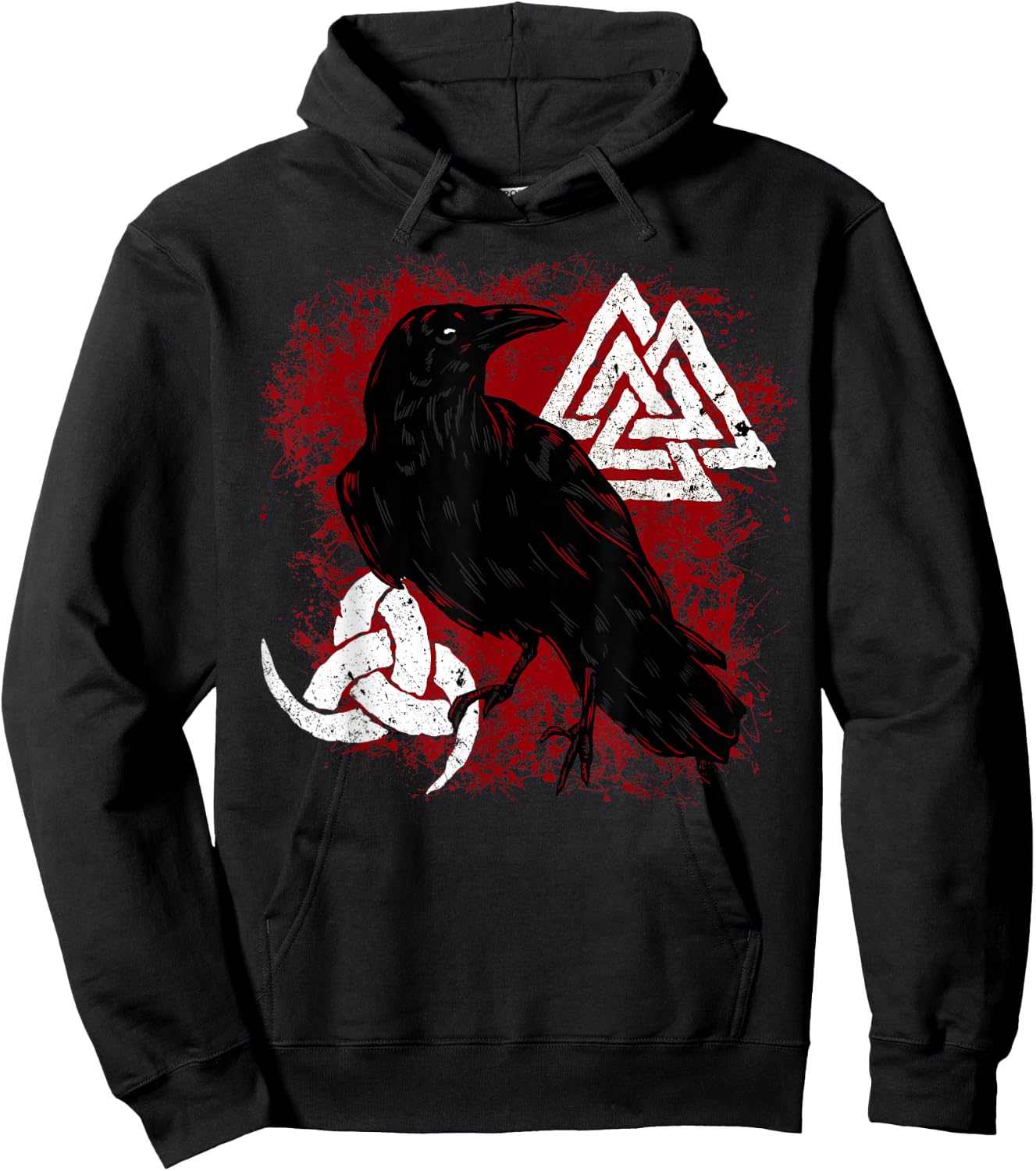 Valknut Norse Crow Triple Horn of Odin Viking Raven Hoodie - Hoodie | Black
