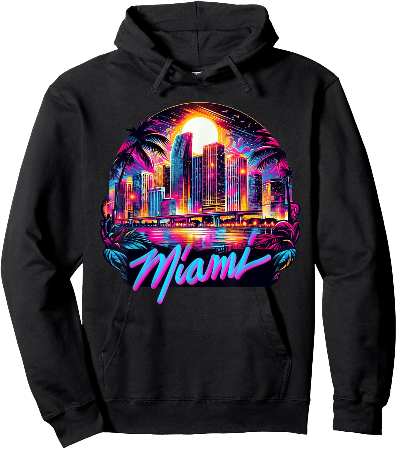 Miami City Men Florida Vibrant Colorful Souvenir Miami , Black, S Hoodie - Hoodie | Black