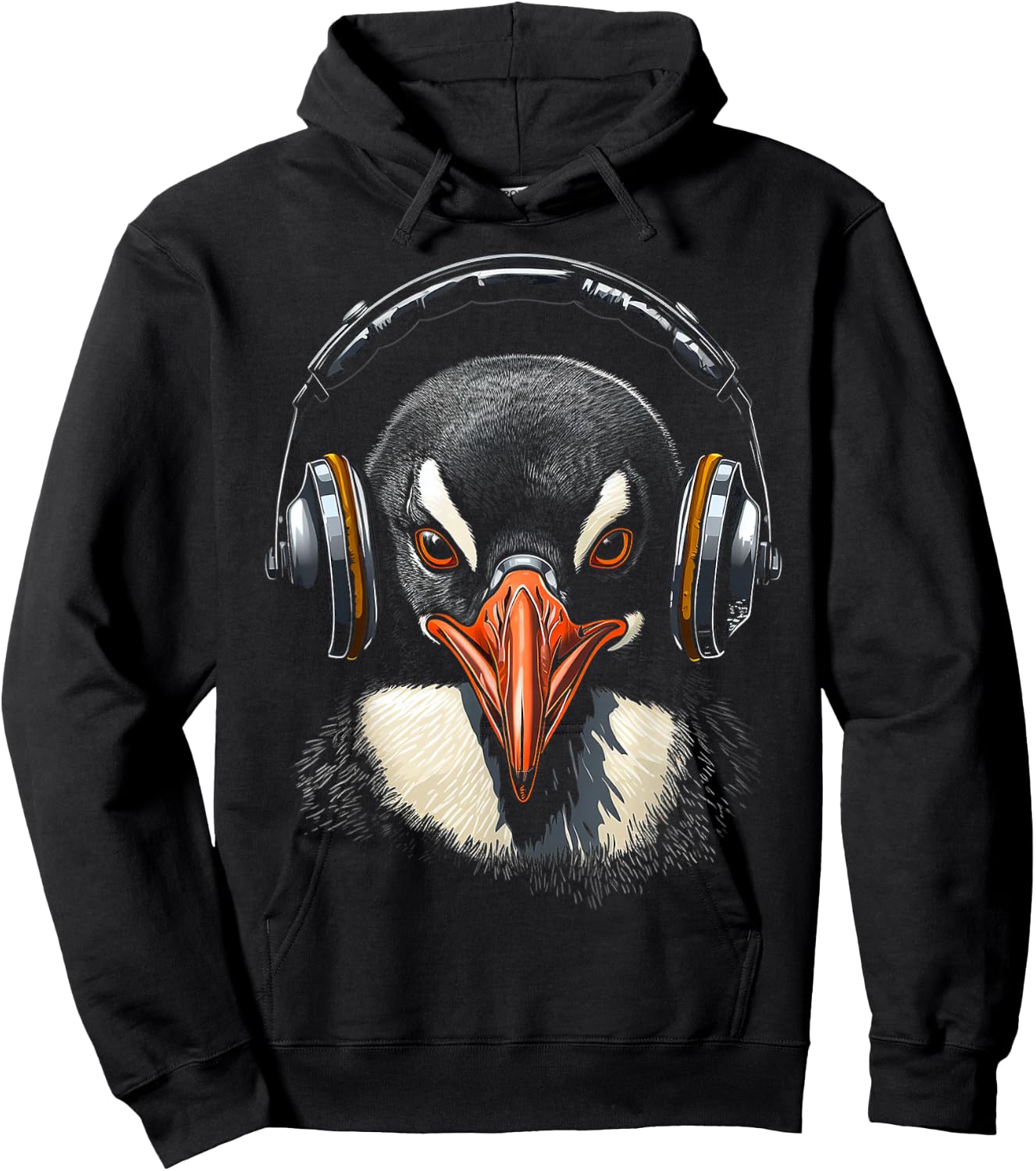 Penguin Headphone Animal Motif Music Artwork Penguin Hoodie - Hoodie | Black