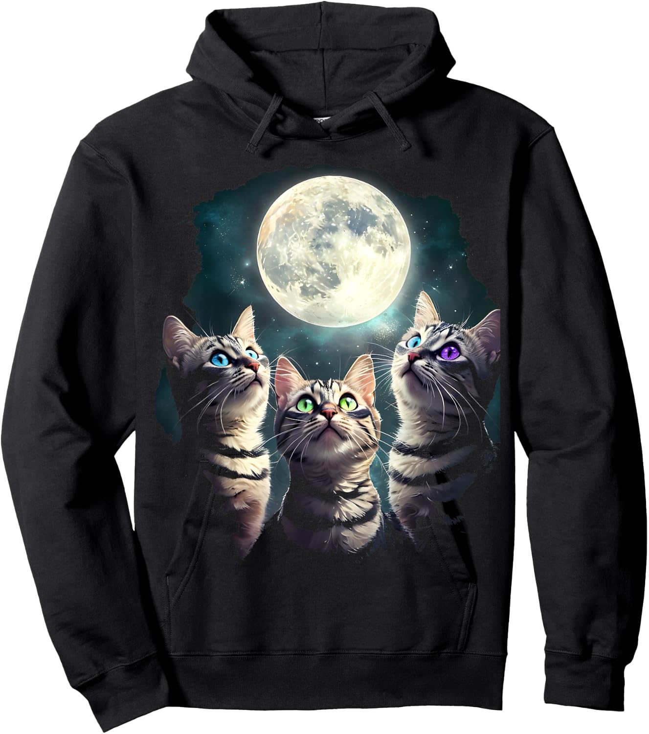 Funny Cat Three Cat Moons 3 Cute Kittens , Black, S Hoodie - Hoodie | Black