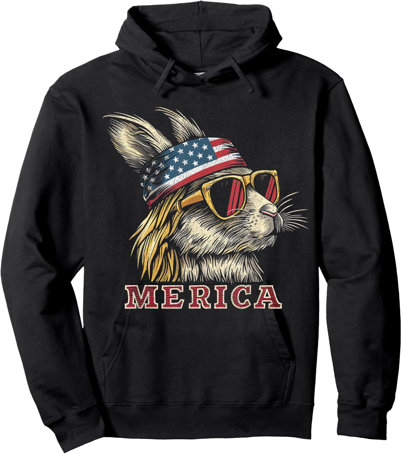 Rabbit Bunny - Patriotic 4th of July American Flag Mullet Hoodie - Hoodie | Black