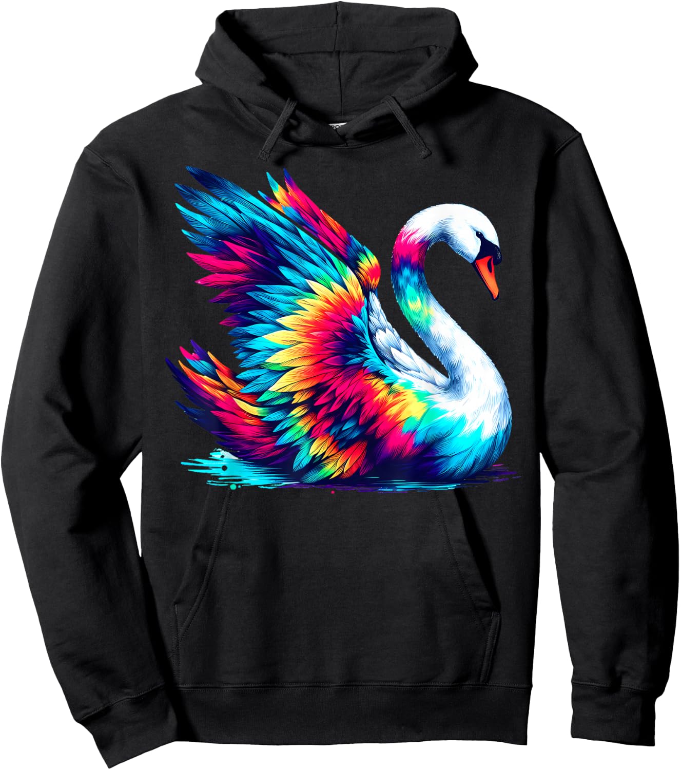 Cool Swan Bird Spirit Animal Illustration Tie Dye Art Hoodie - Hoodie | Black