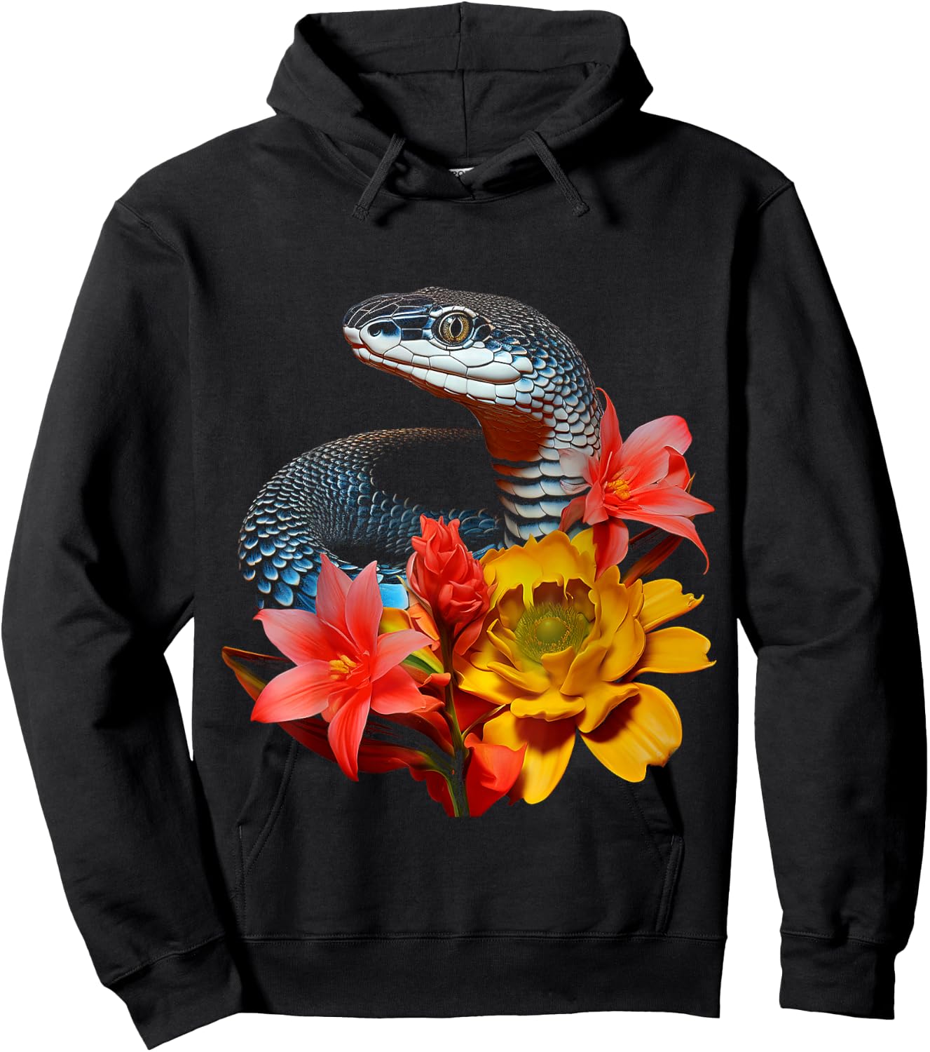 Snake Love Flowers Animal Portrait Art Graphic Snake Hoodie - Hoodie | Black