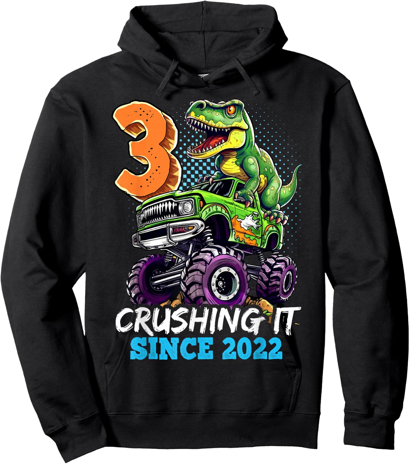 3rd Birthday Monster Truck Dinosaur Party Boys Rawr I'm 3 Hoodie - Hoodie | Black