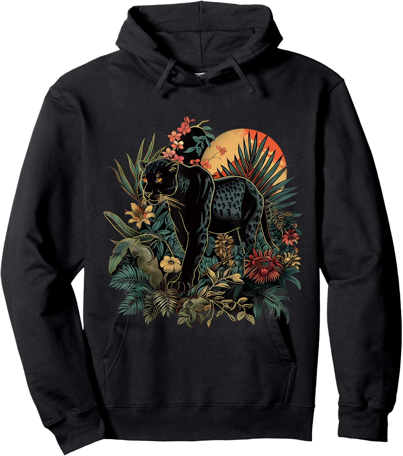Panther Jungle Nature Artwork Moon Tropical Animal Art Hoodie - Hoodie | Black