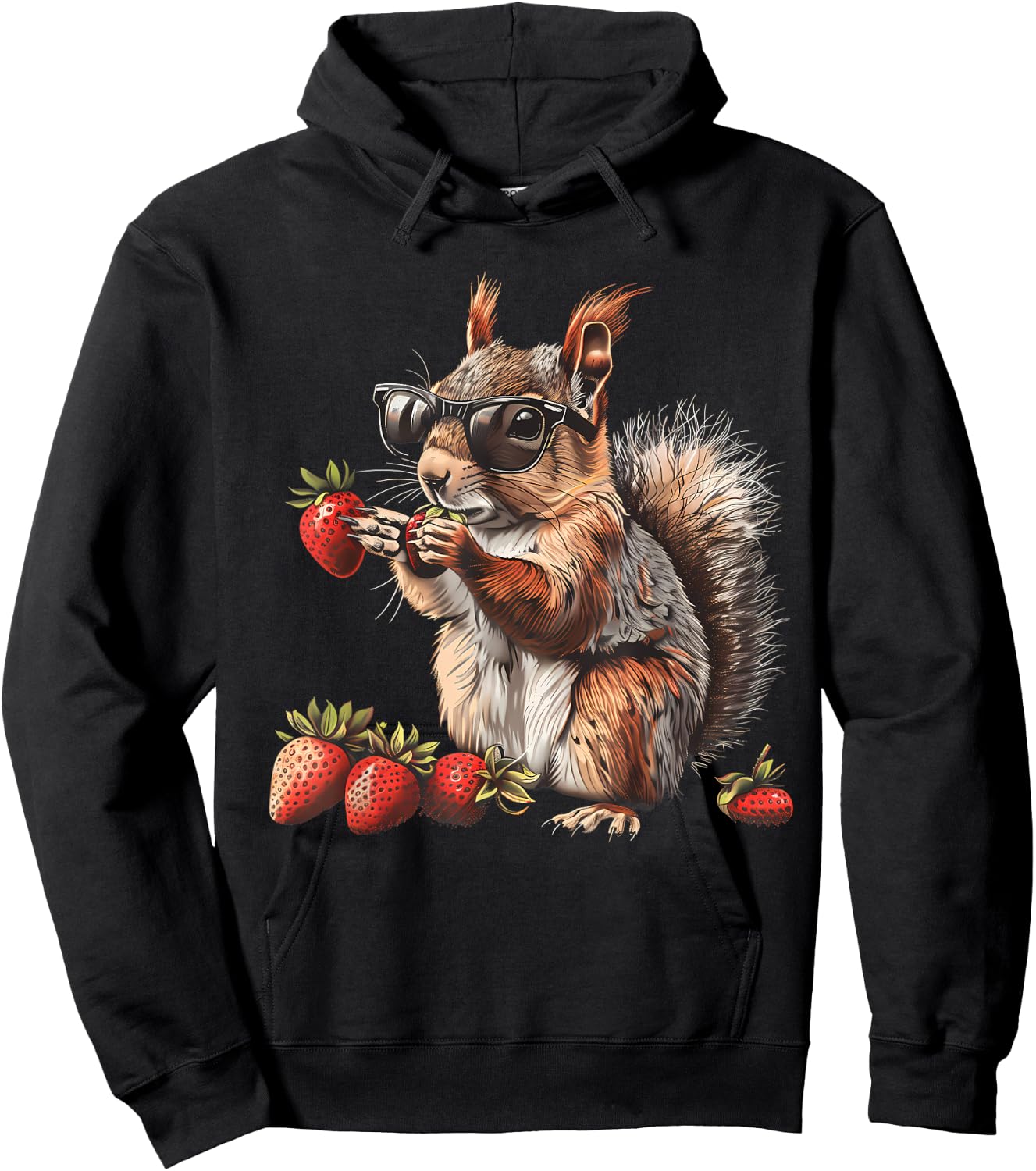 Strawberry Squirrel Colourful Wildlife Artwork Sunglasses Hoodie - Hoodie | Black
