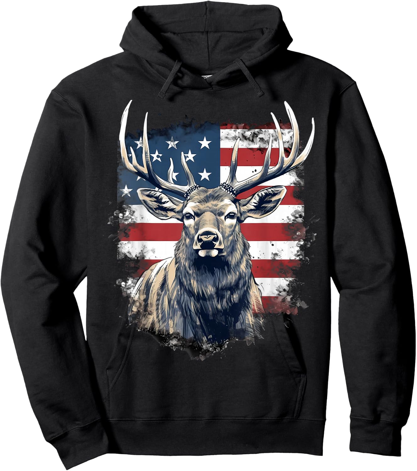 4th Of July US Flag Elk Hoodie - Hoodie | Black