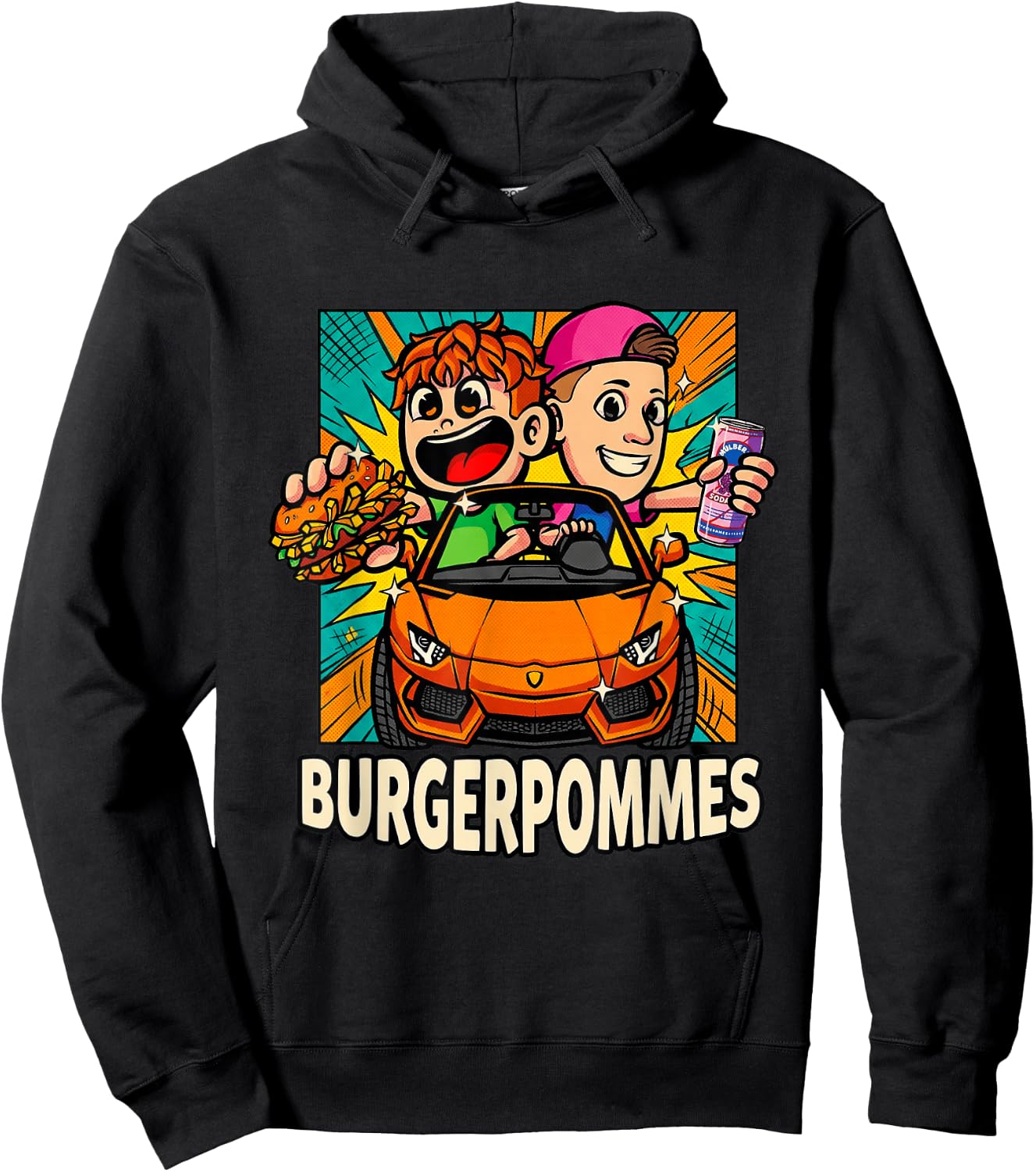 Burger.Pommes Pop Art Comic Style Sportwagen Snack Hoodie - Hoodie | Black