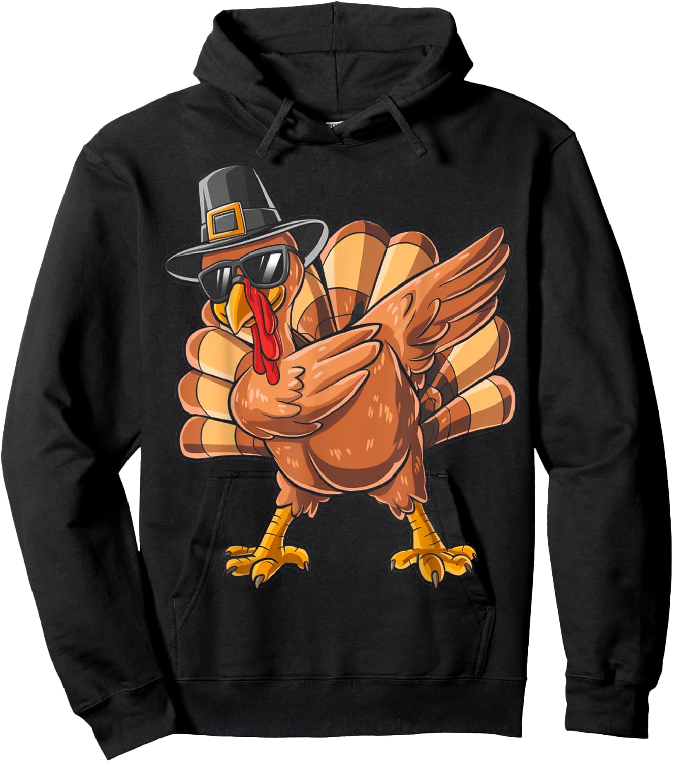 Funny Thanksgiving Turkey Pilgrim Dabbing Dab Dance Turkey Hoodie - Hoodie | Black