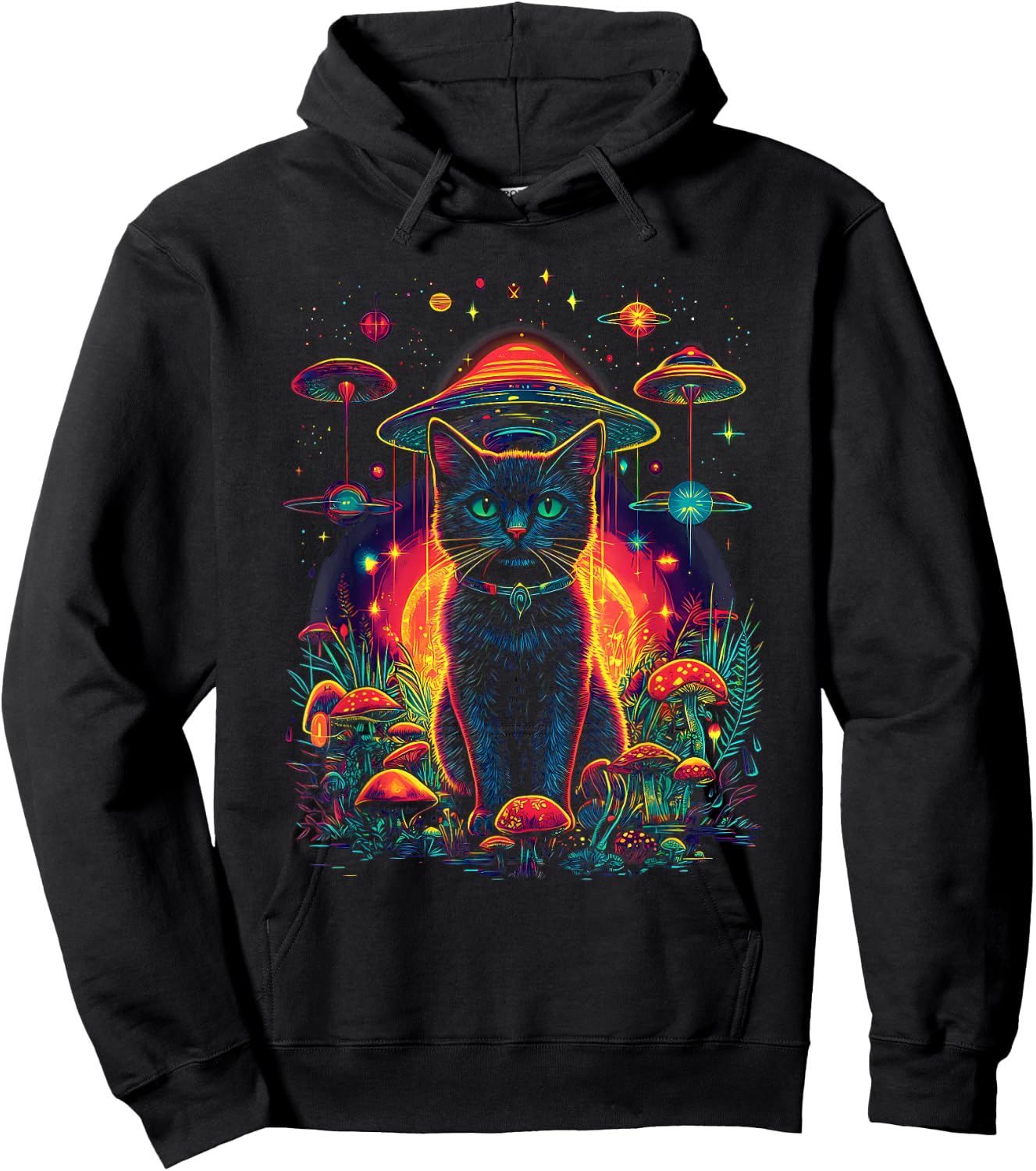 Psychedelische Katze im Weltraum Trippy Alien Galaxy Visual Hoodie - Hoodie | Black
