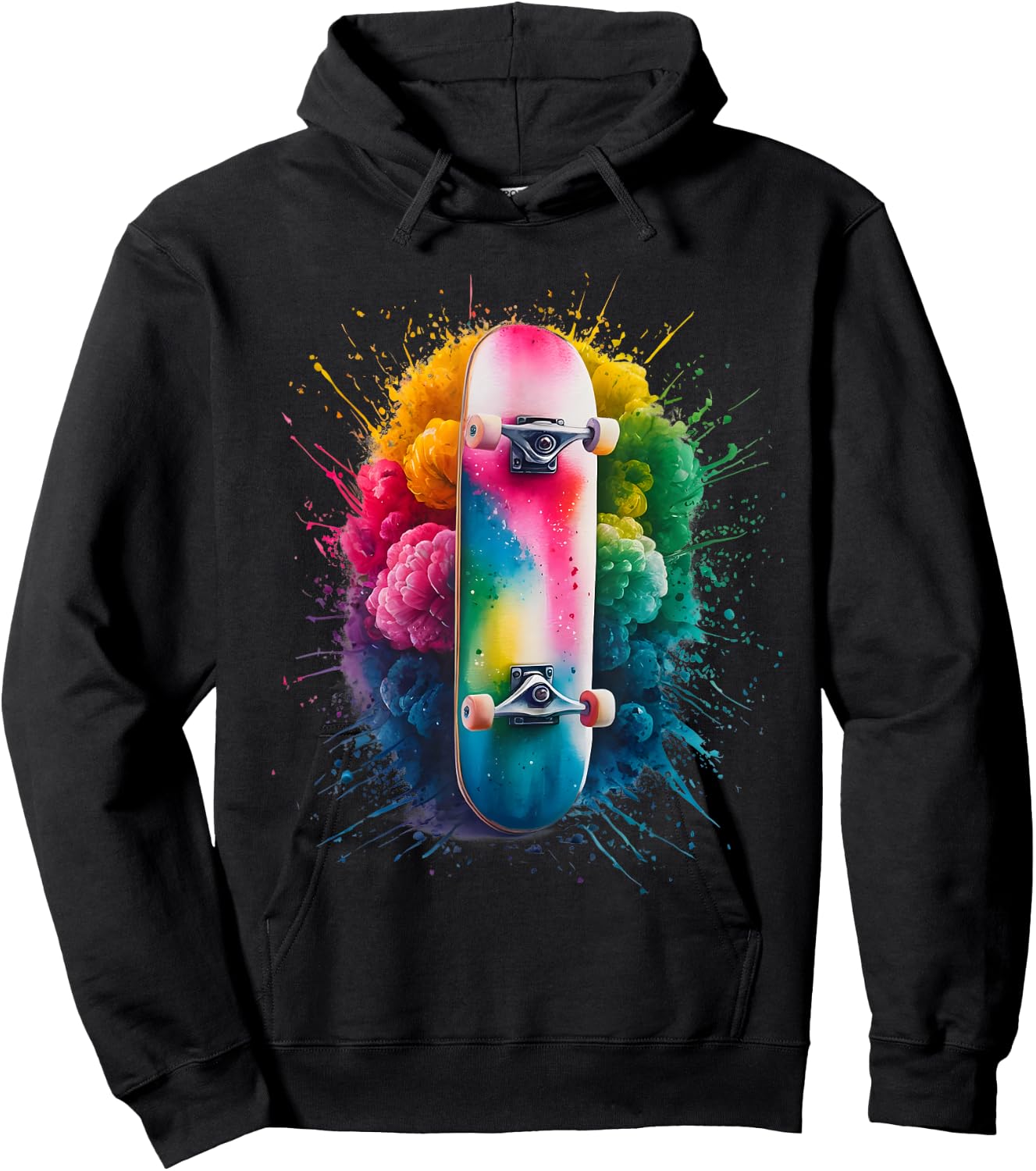 Skater Men's Women's Colourful Watercolour Skateboarding , black Hoodie - Hoodie | Black