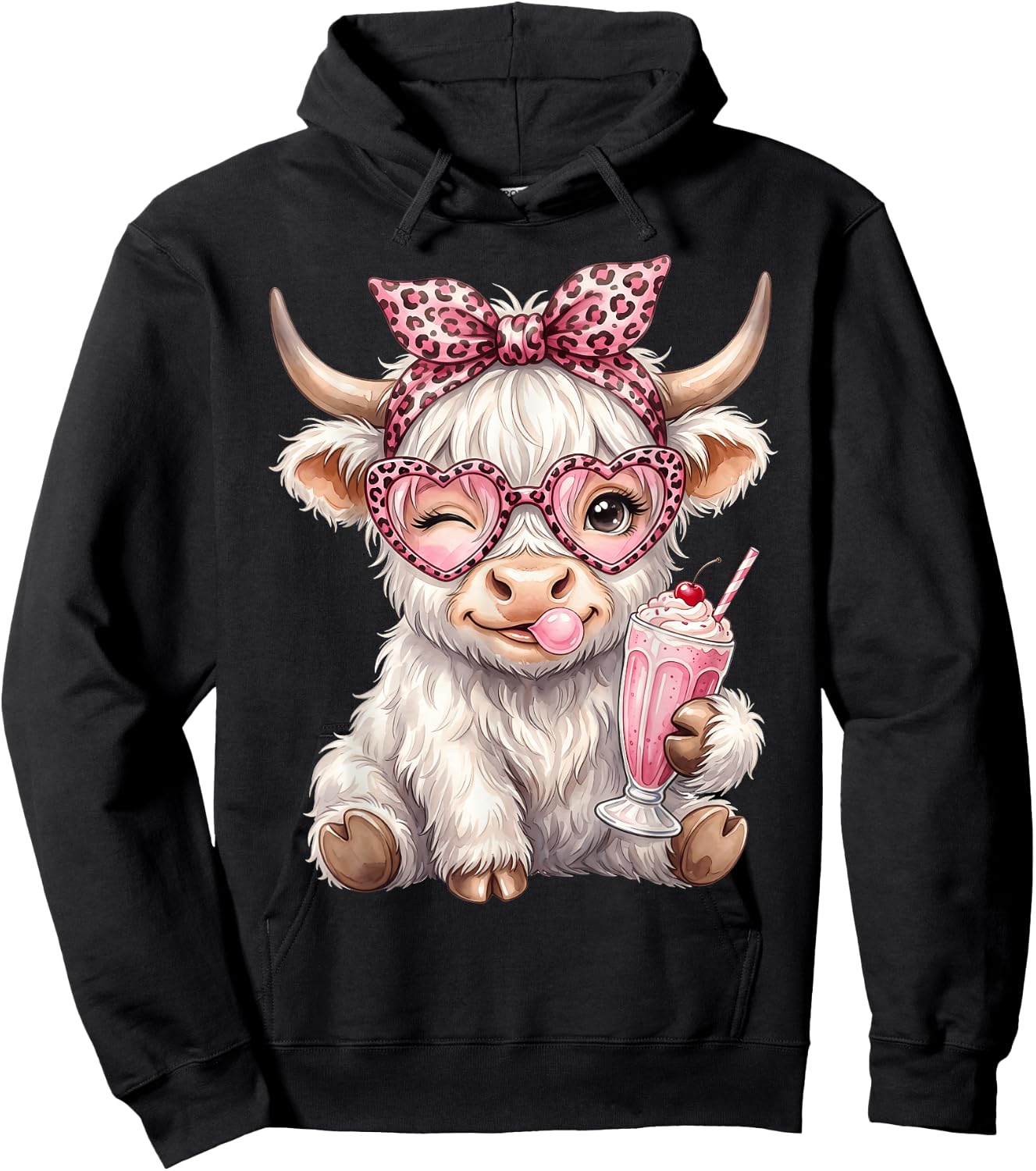 Scottish Highland Cow Eating Gum Bubblegum Hoodie - Hoodie | Black