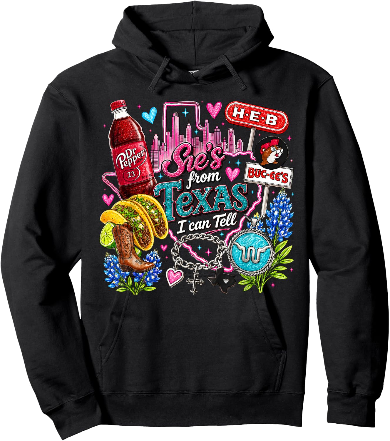Shes from Texas I Can Tell State Pride Hoodie - Hoodie | Black